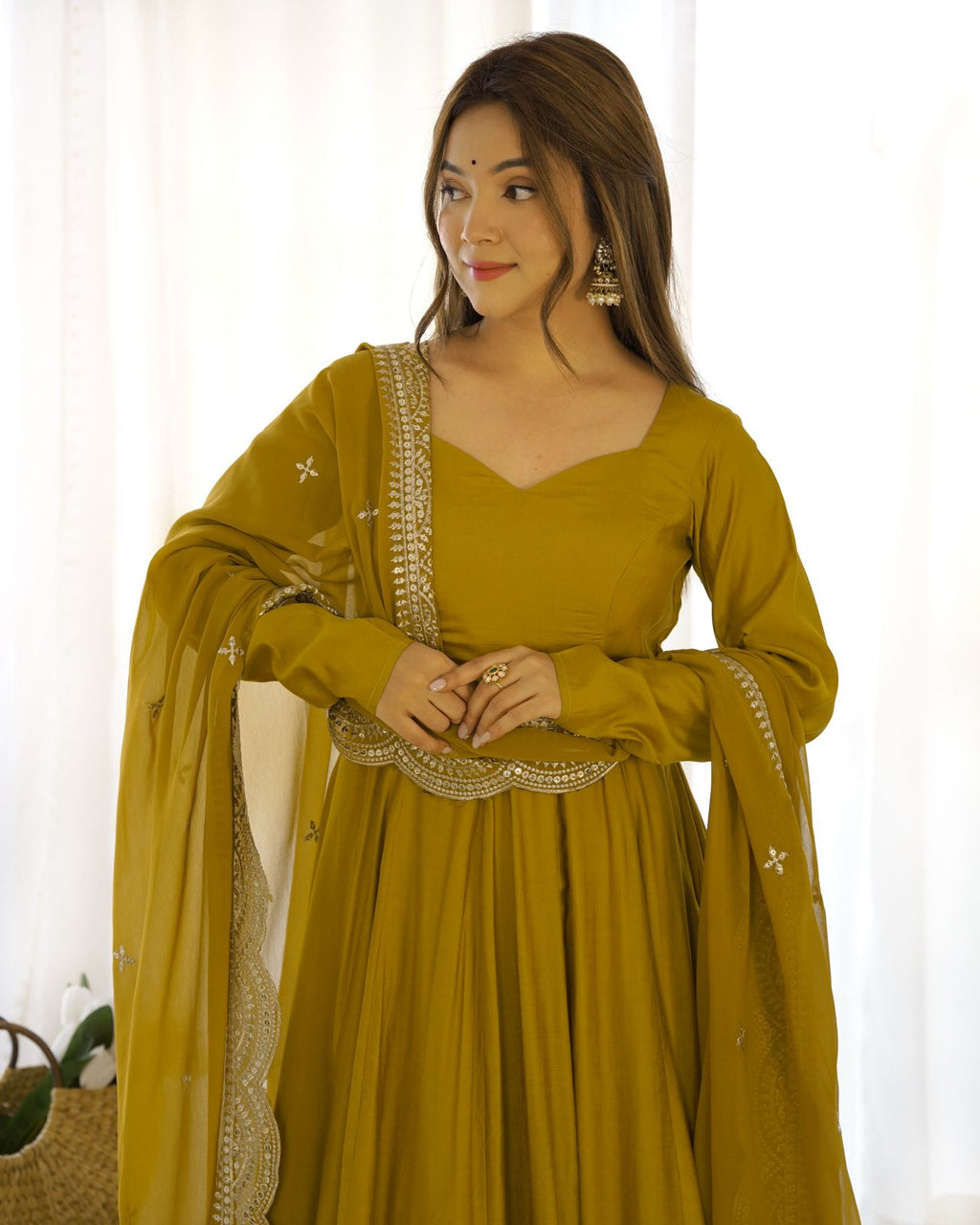 Premium Chinon Silk Embroidered Kurta Sharara Set with Dupatta