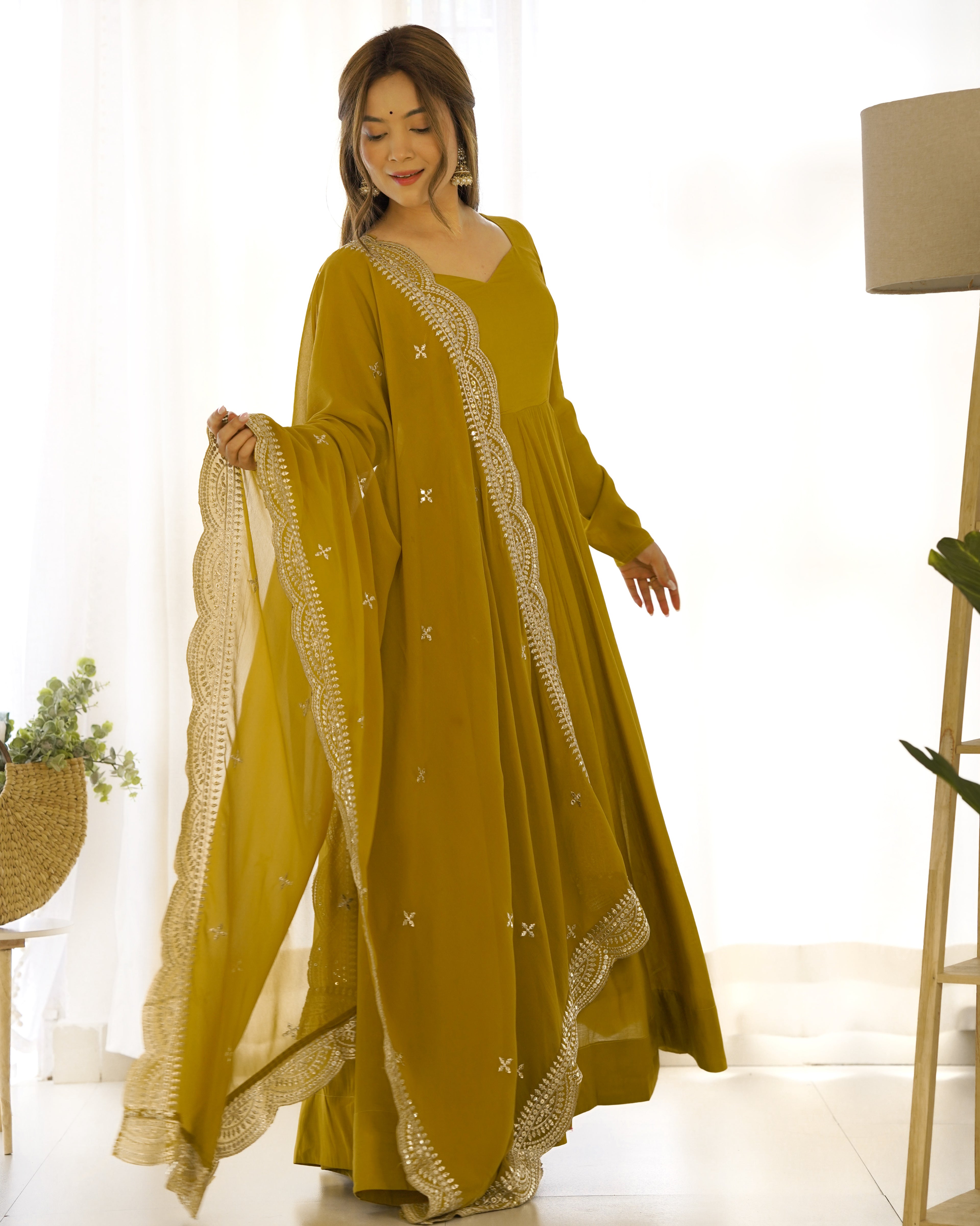 Premium Chinon Silk Embroidered Kurta Sharara Set with Dupatta