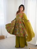 ARENIVA Floral Roman Silk Chanderi Anarkali Set with Palazzo & Dupatta