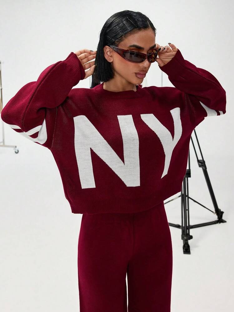 Women’s Burgundy NY Printed Co-ord Set