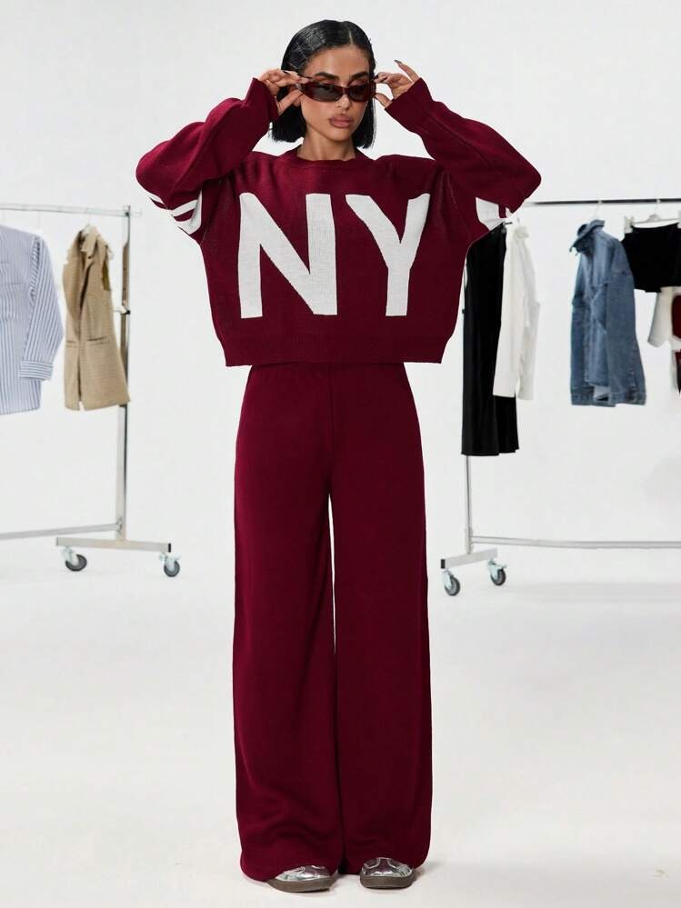 Women’s Burgundy NY Printed Co-ord Set