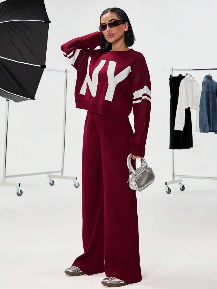 Women’s Burgundy NY Printed Co-ord Set