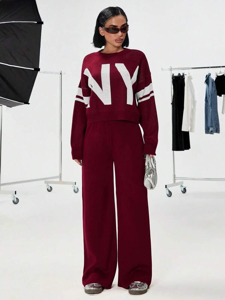 Women’s Burgundy NY Printed Co-ord Set