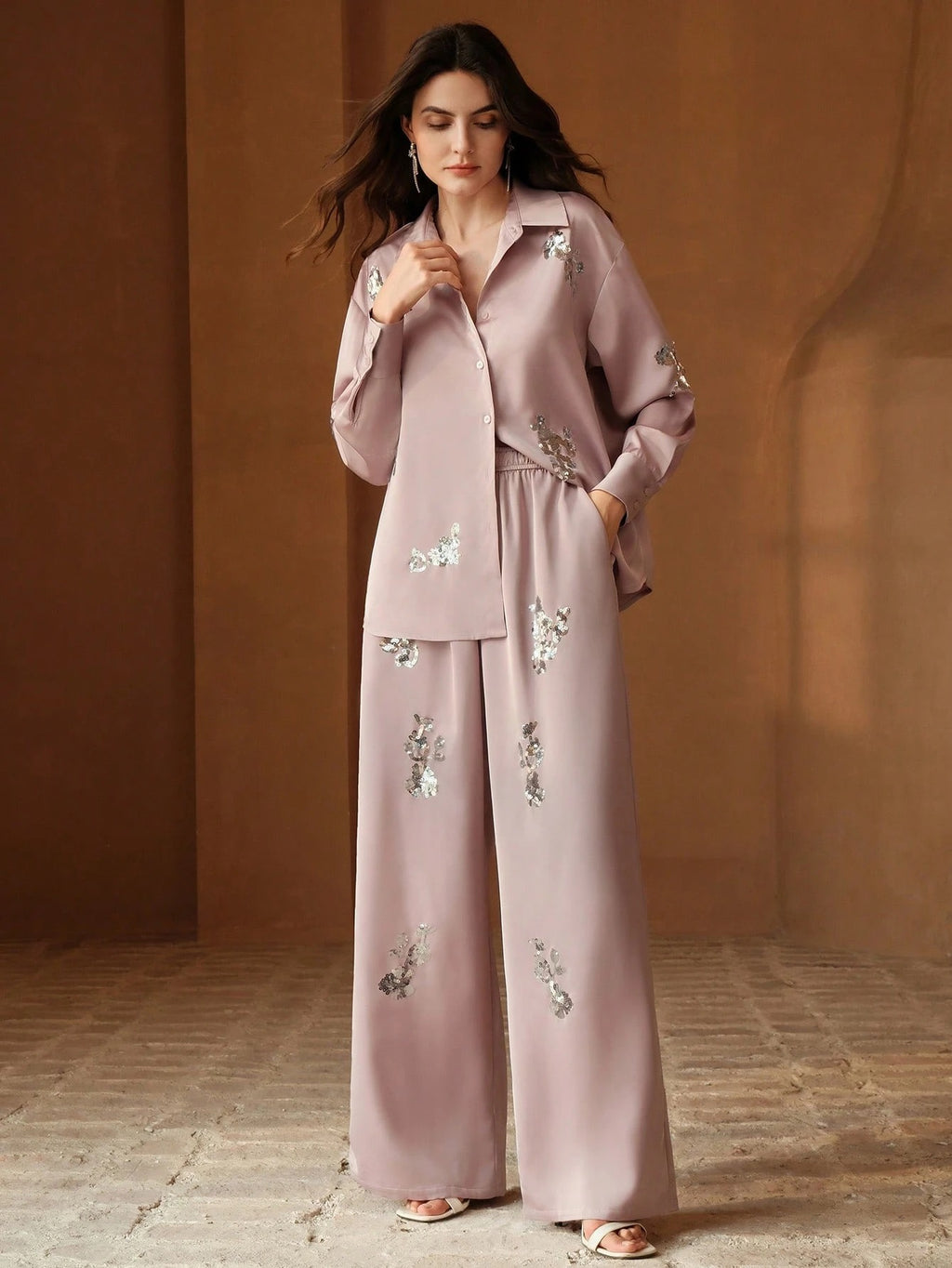 Classi Baby Pink Colour Comfortable Women's Co-Ord Set with Floral Print