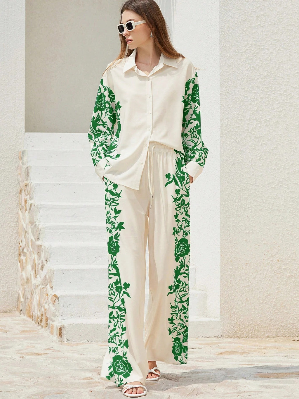 ARENIVA - Cloud White Colour Classi Printed Co-Ord Set