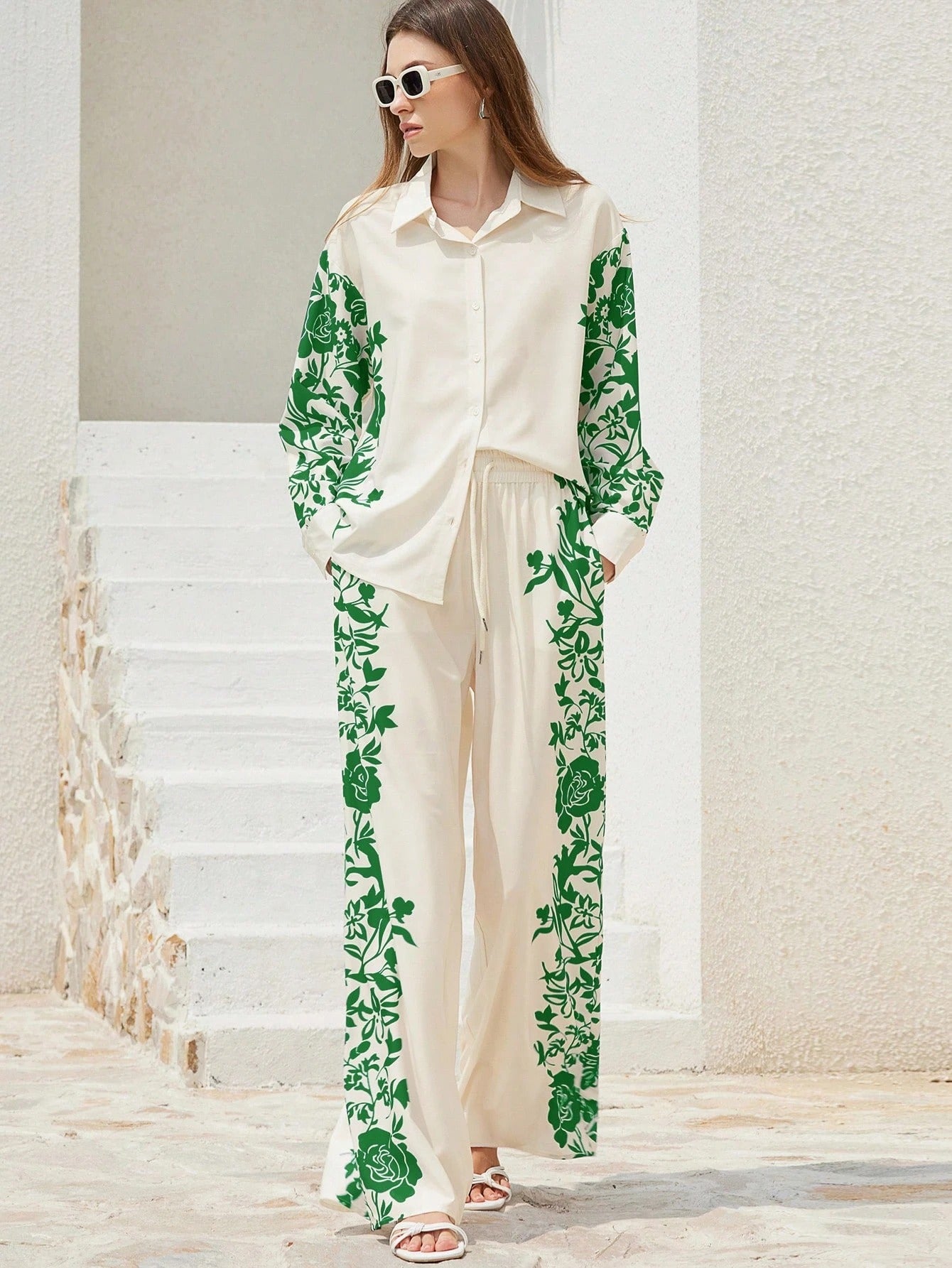 ARENIVA - Cloud White Colour Classi Printed Co-Ord Set
