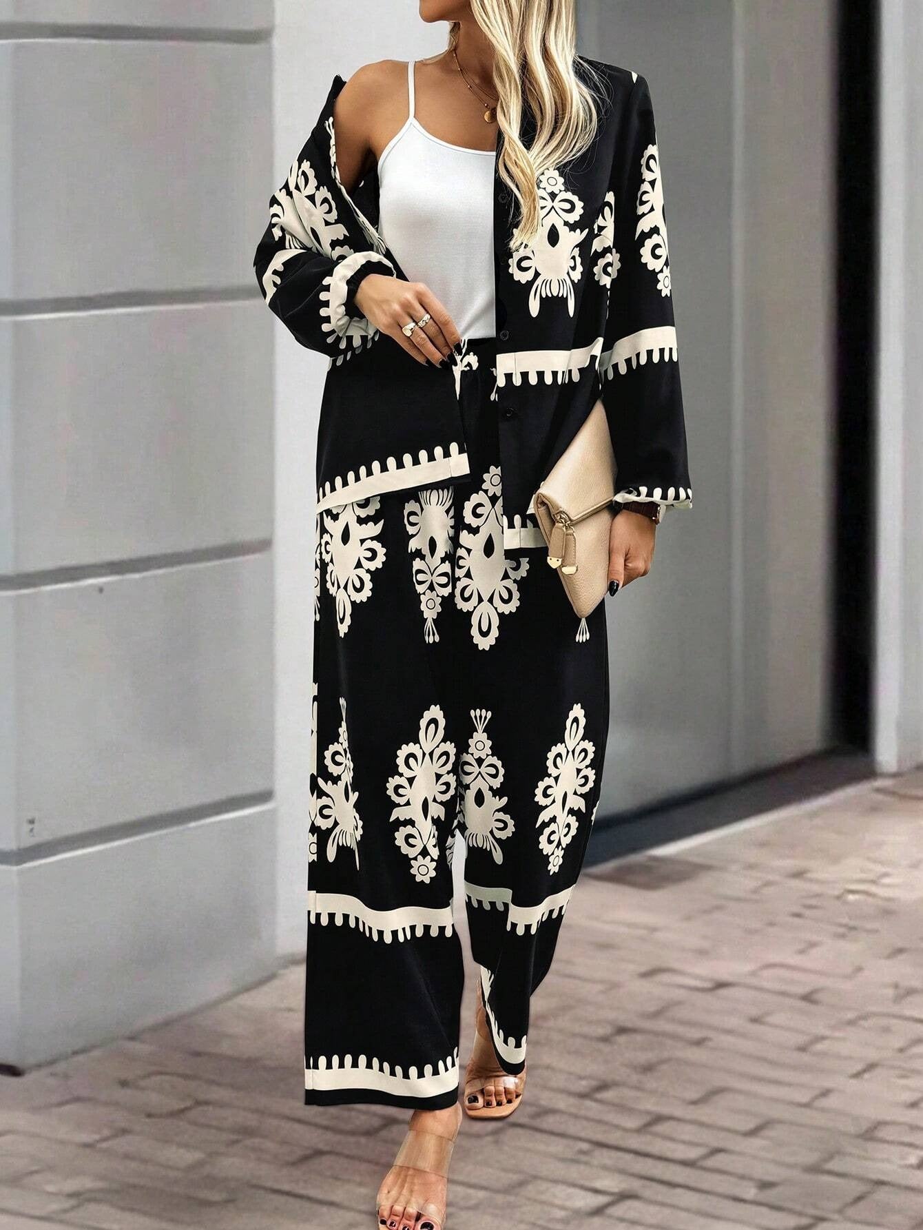 ARENIVA - Black Colour Floral Printed Co-Ord Set