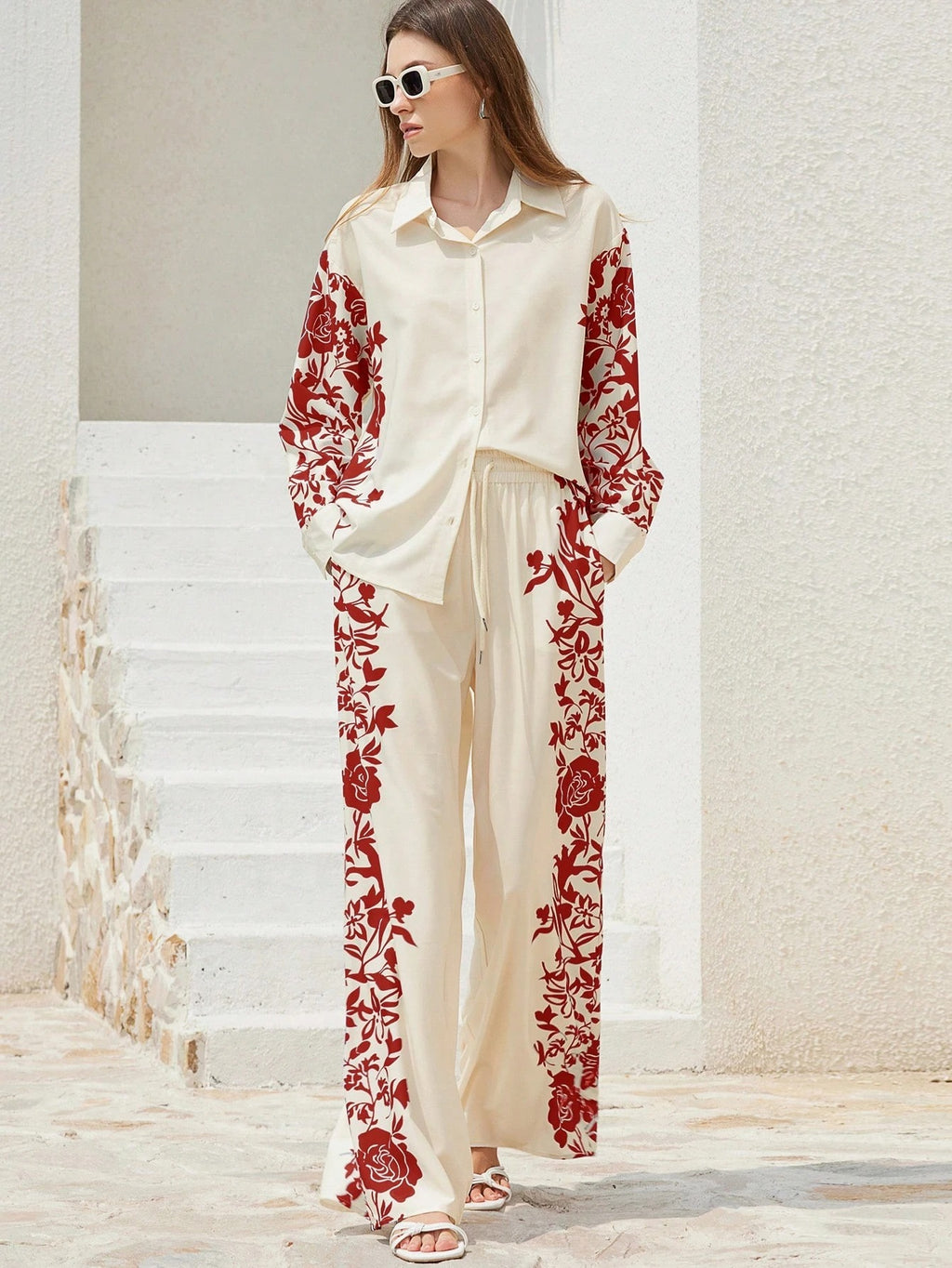 ARENIVA - Cloud White Colour Classi Printed Co-Ord Set