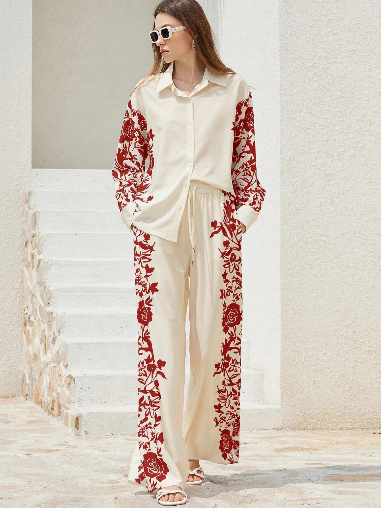 ARENIVA - Cloud White Colour Classi Printed Co-Ord Set