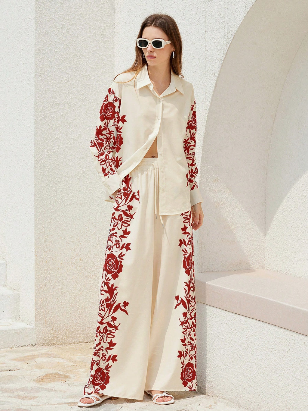 ARENIVA - Cloud White Colour Classi Printed Co-Ord Set
