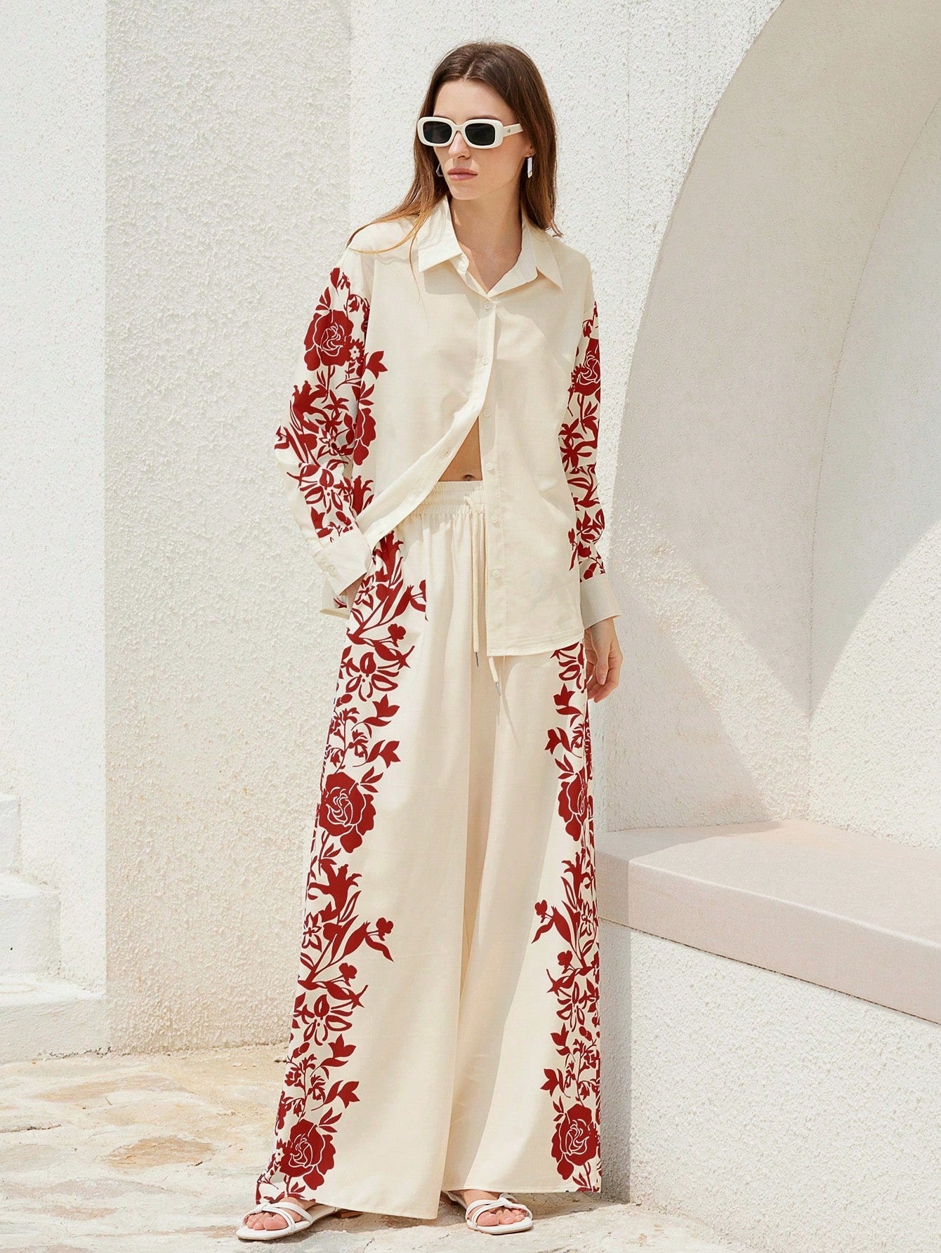 ARENIVA - Cloud White Colour Classi Printed Co-Ord Set