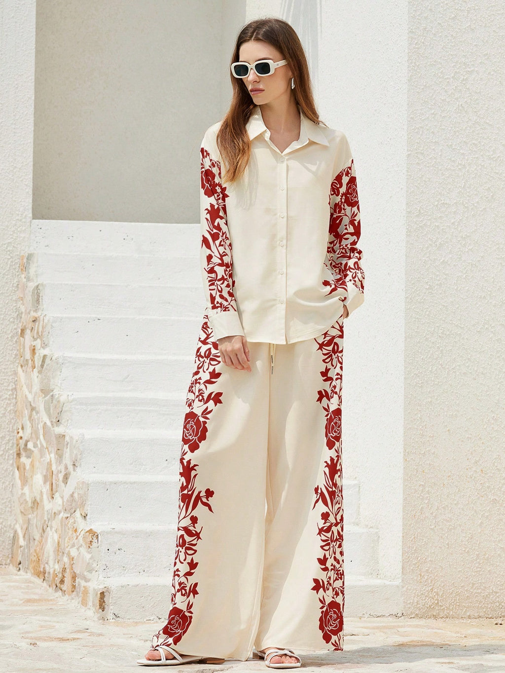 ARENIVA - Cloud White Colour Classi Printed Co-Ord Set