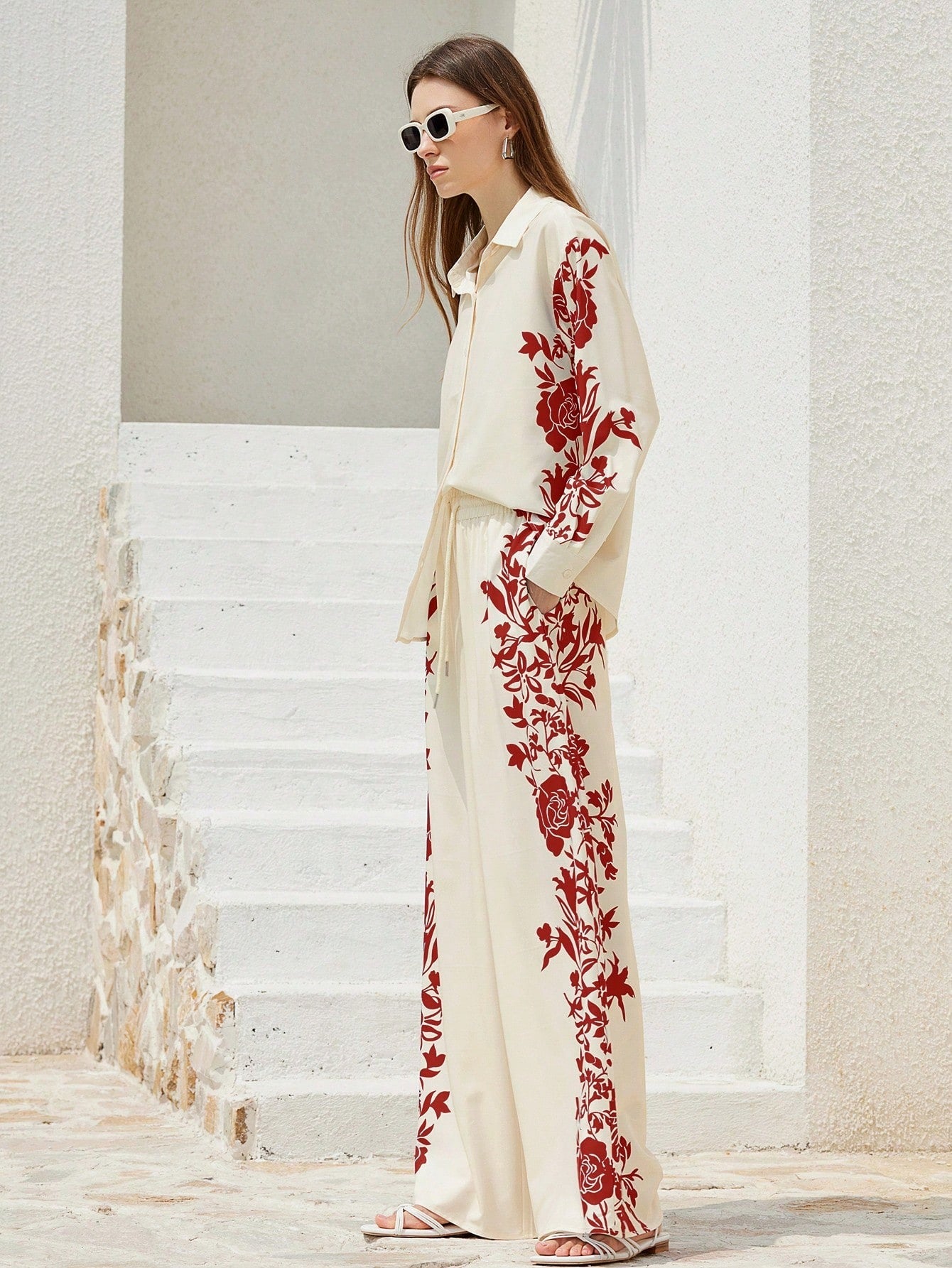 ARENIVA - Cloud White Colour Classi Printed Co-Ord Set