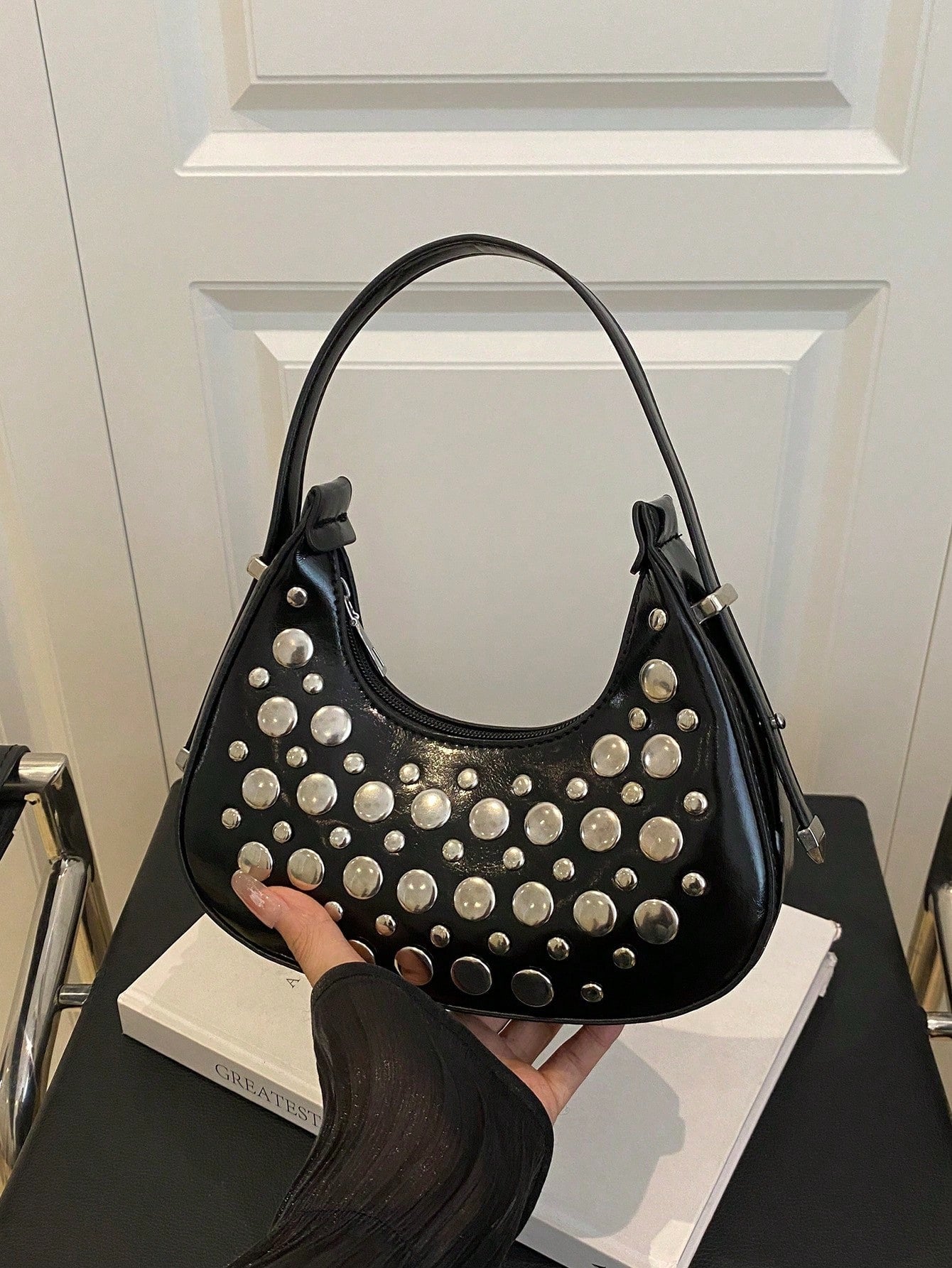 Black Colour Crescent Moon Shaped Hand Bag for Women