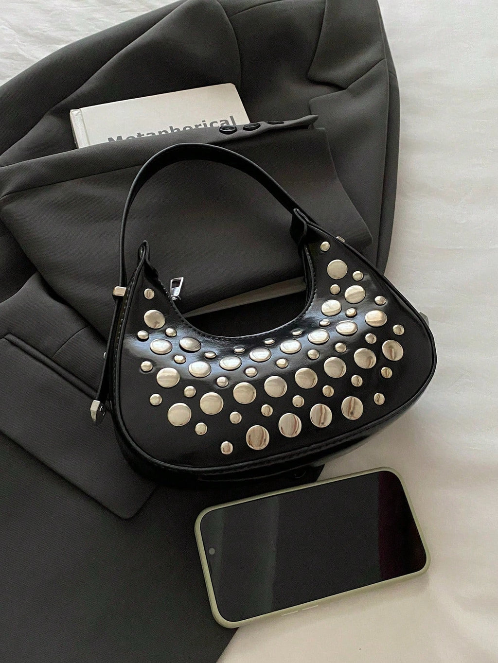 Black Colour Crescent Moon Shaped Hand Bag for Women