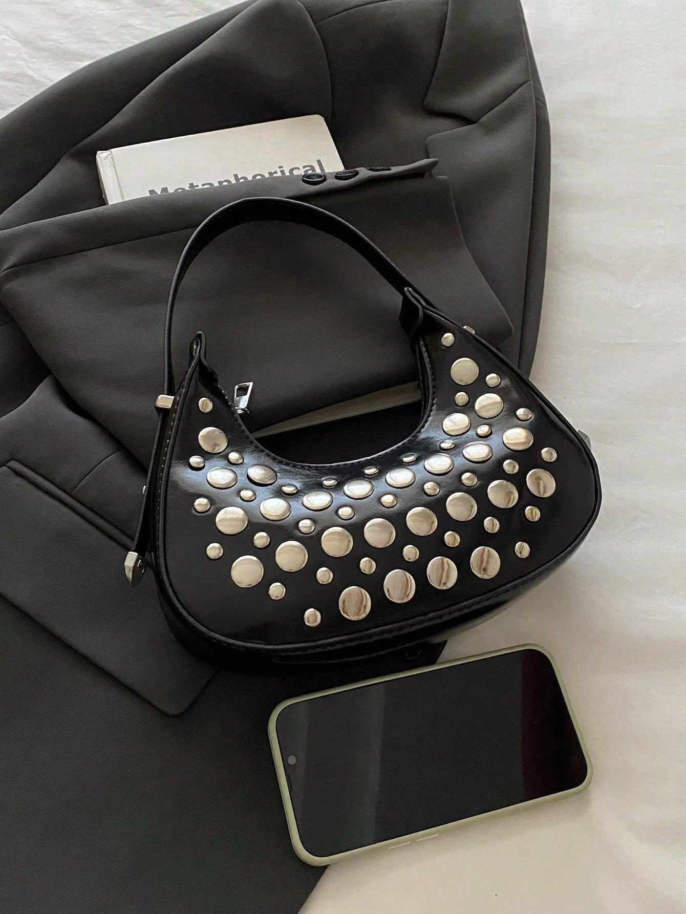 Black Colour Crescent Moon Shaped Hand Bag for Women