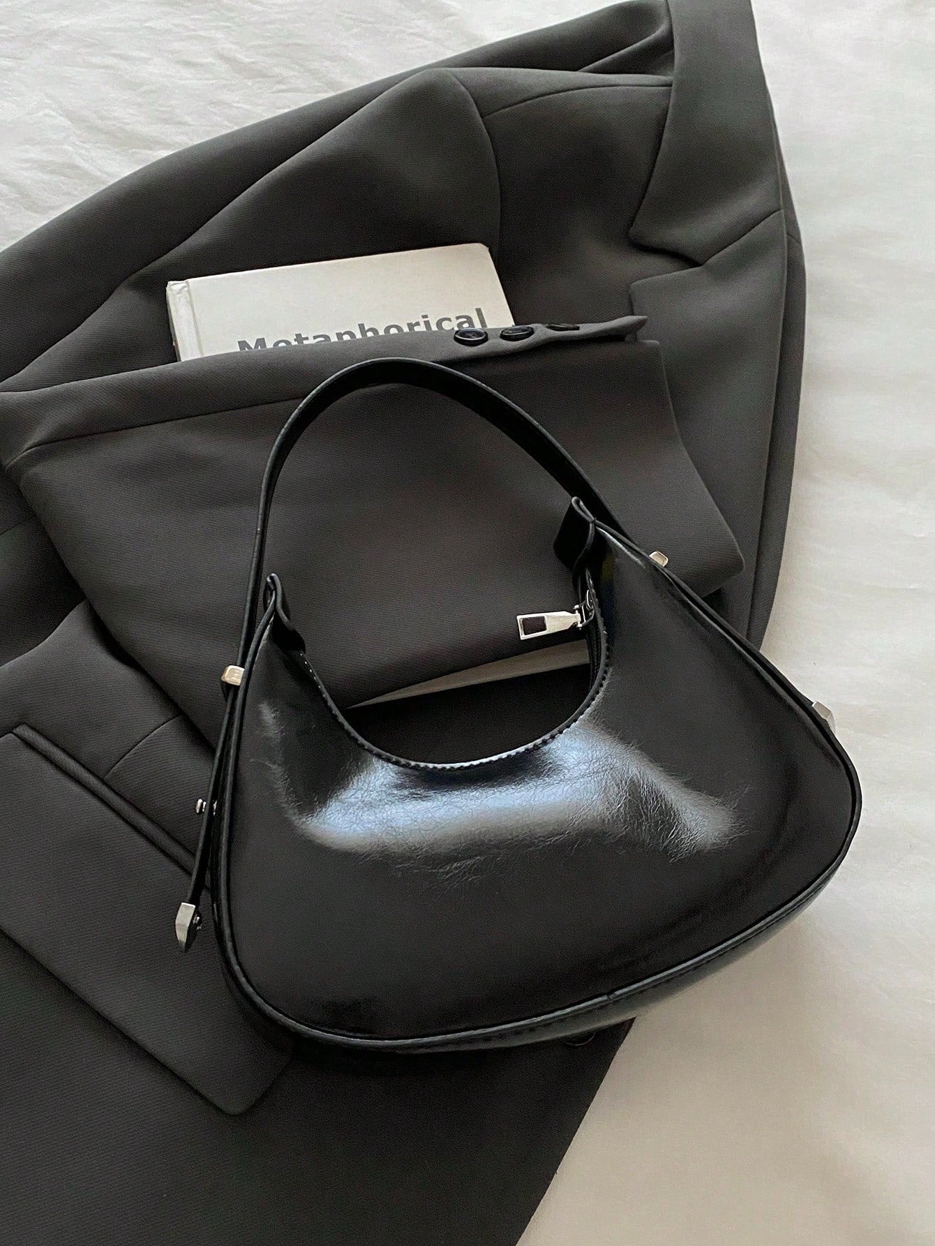 Black Colour Crescent Moon Shaped Hand Bag for Women