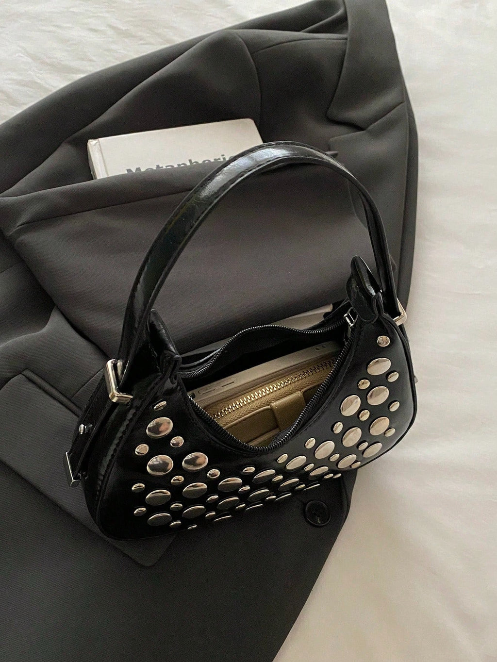 Black Colour Crescent Moon Shaped Hand Bag for Women