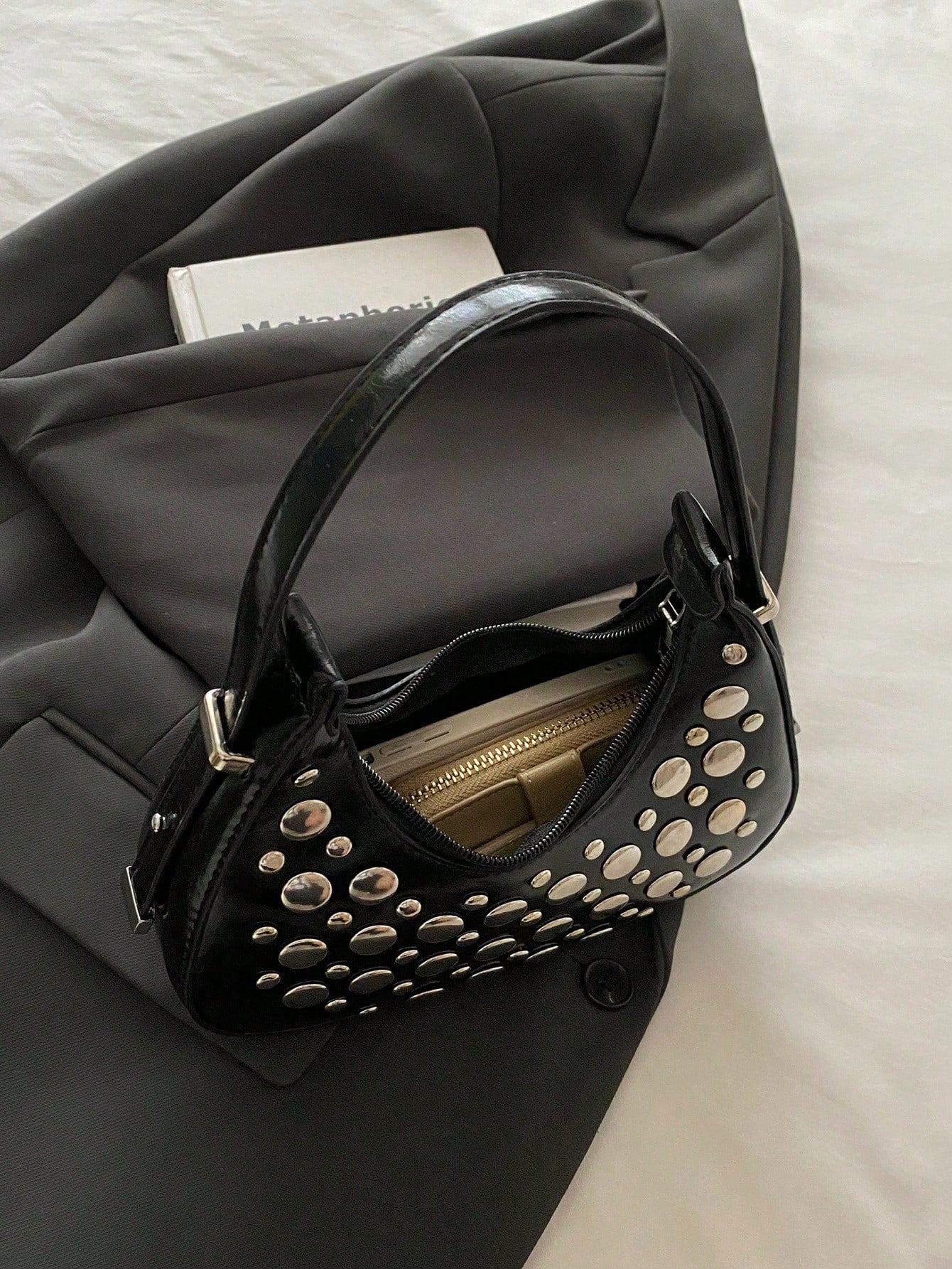 Black Colour Crescent Moon Shaped Hand Bag for Women