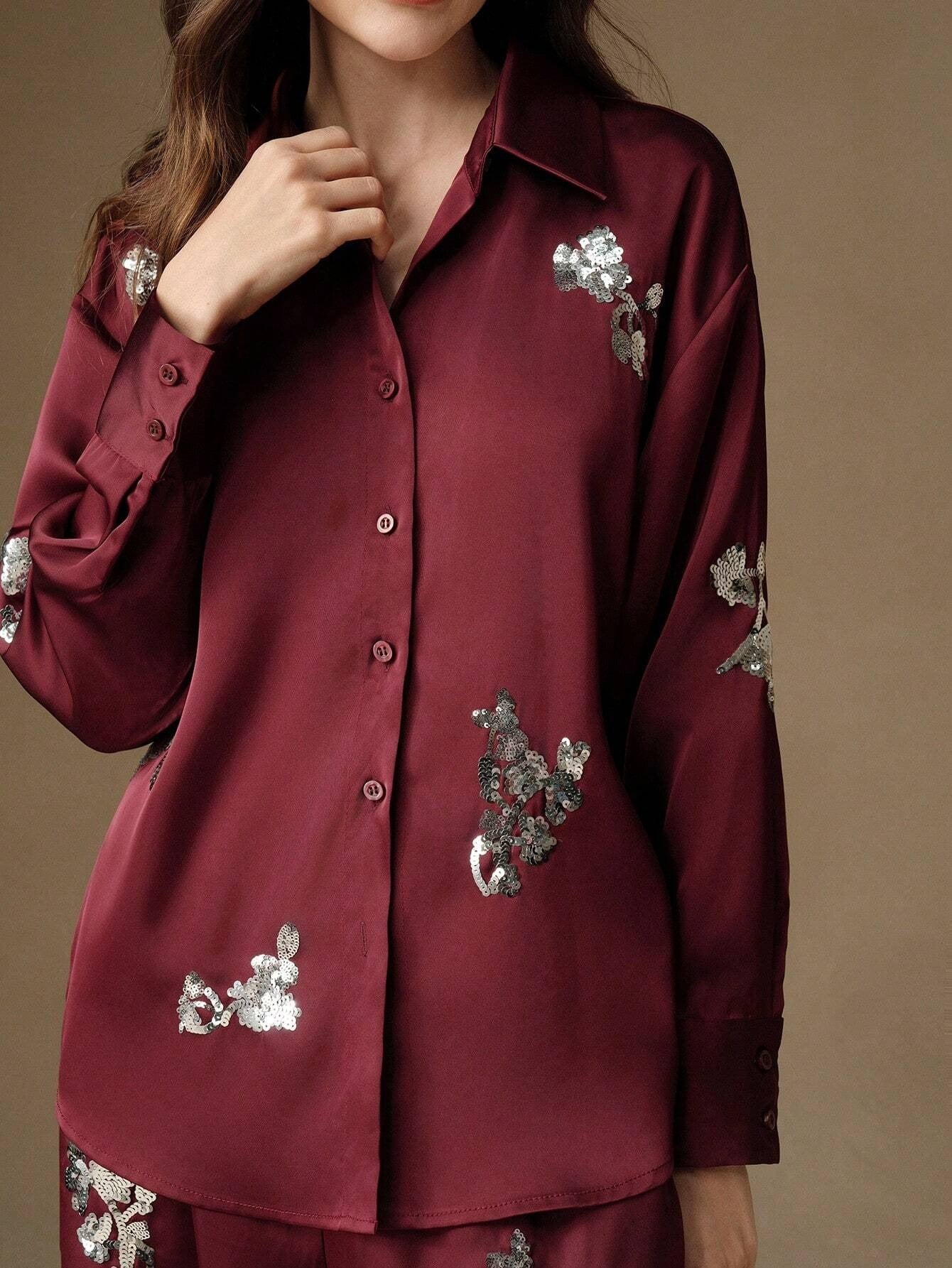 ClassI Wine Red Colour Comfortable Women's Co-Ord Set with Floral Print