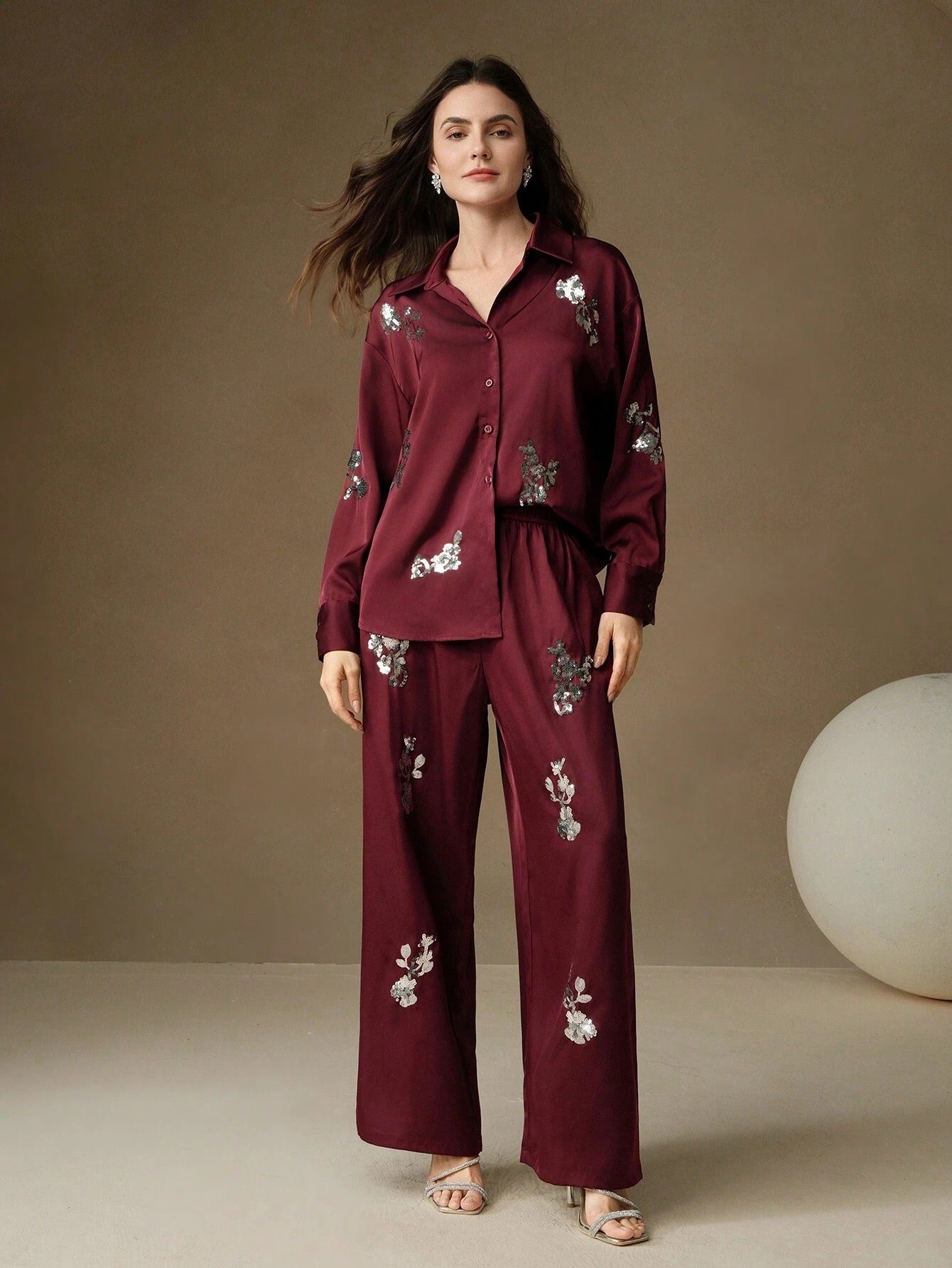 ClassI Wine Red Colour Comfortable Women's Co-Ord Set with Floral Print