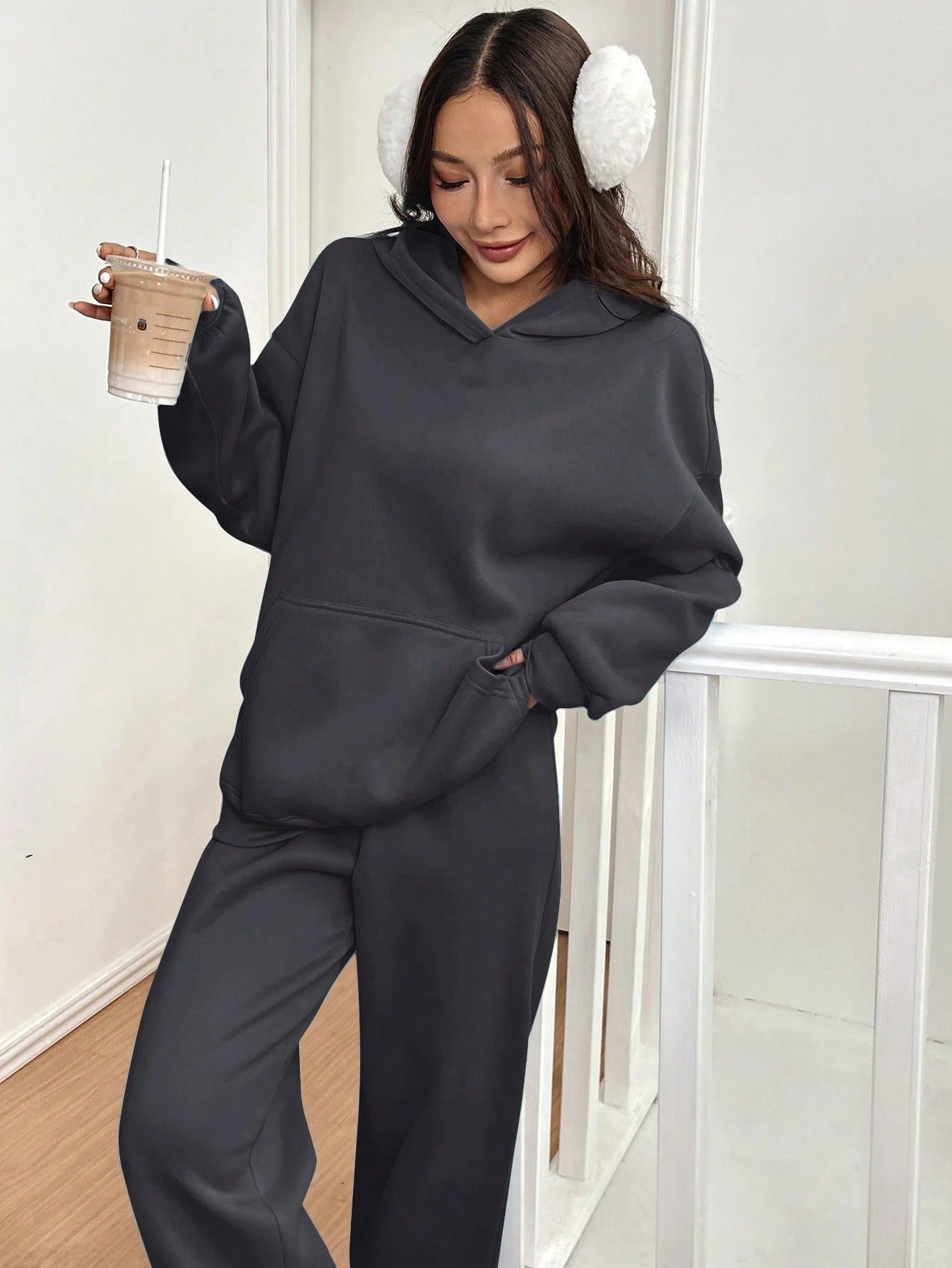 ARENIVA - Dark Grey Pink Colour Women's Comfortable Co-Ord Set