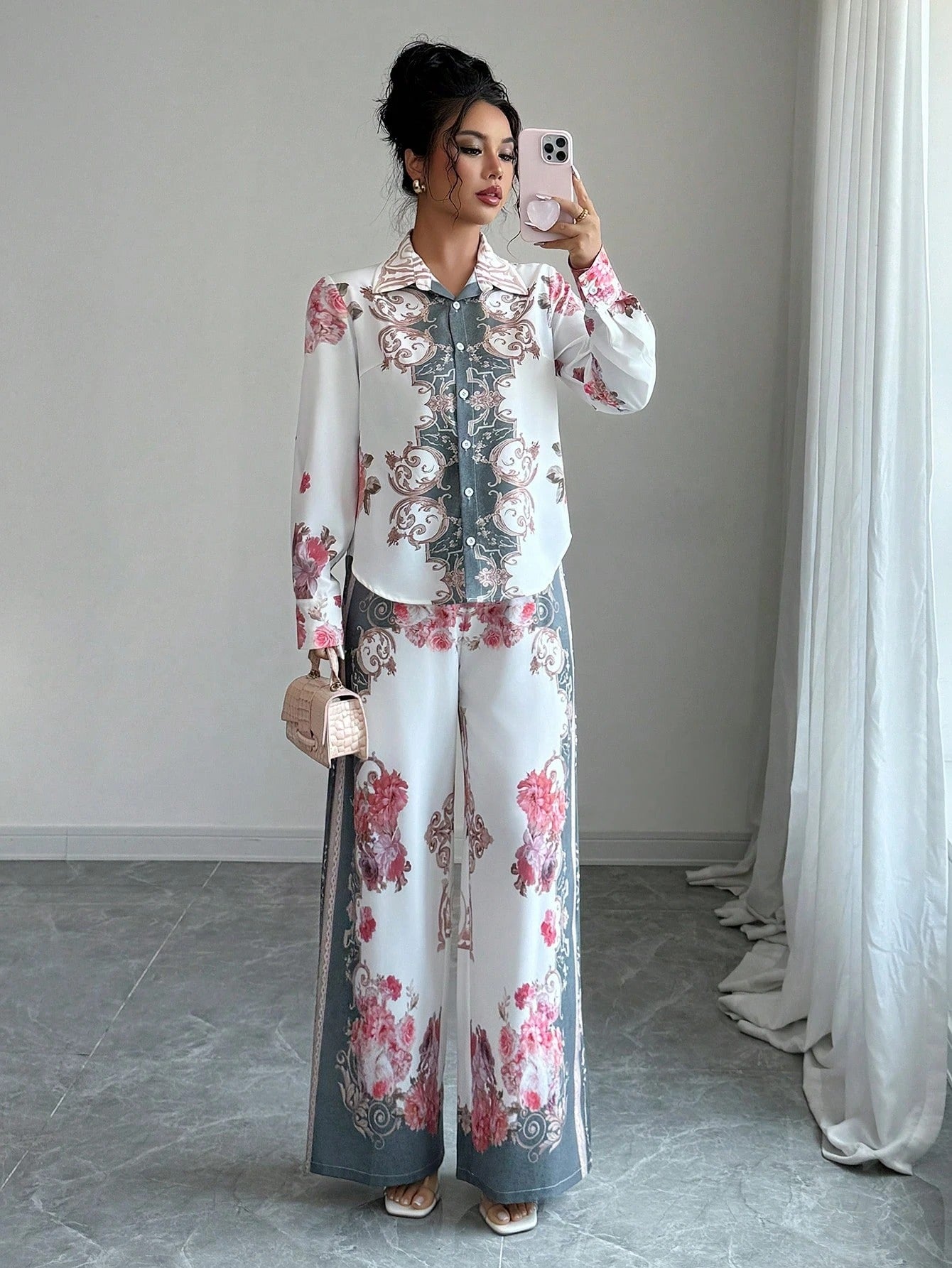 ARENIVA - Fuscia Pink Floral Women's Co-Ord Set