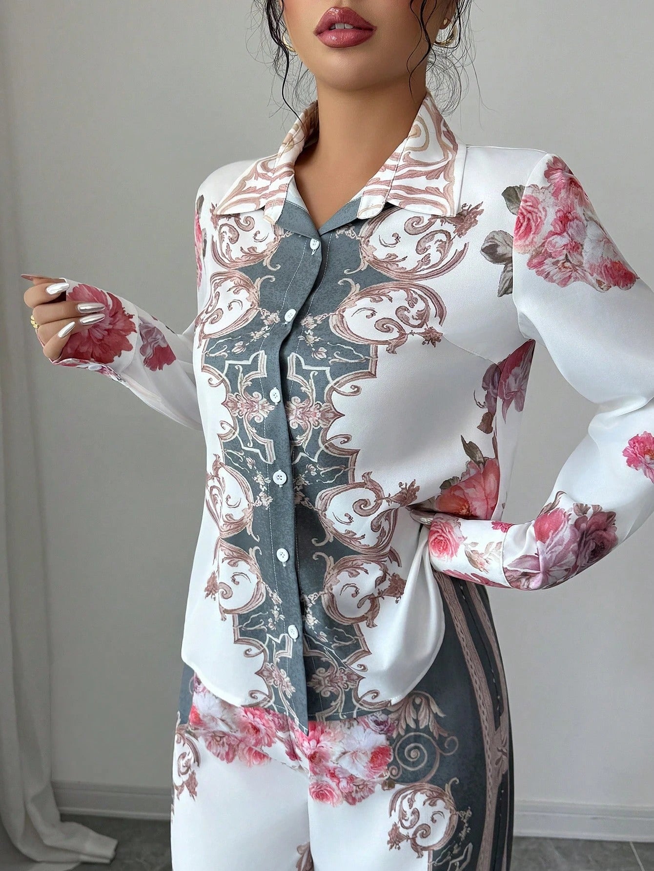 ARENIVA - Fuscia Pink Floral Women's Co-Ord Set