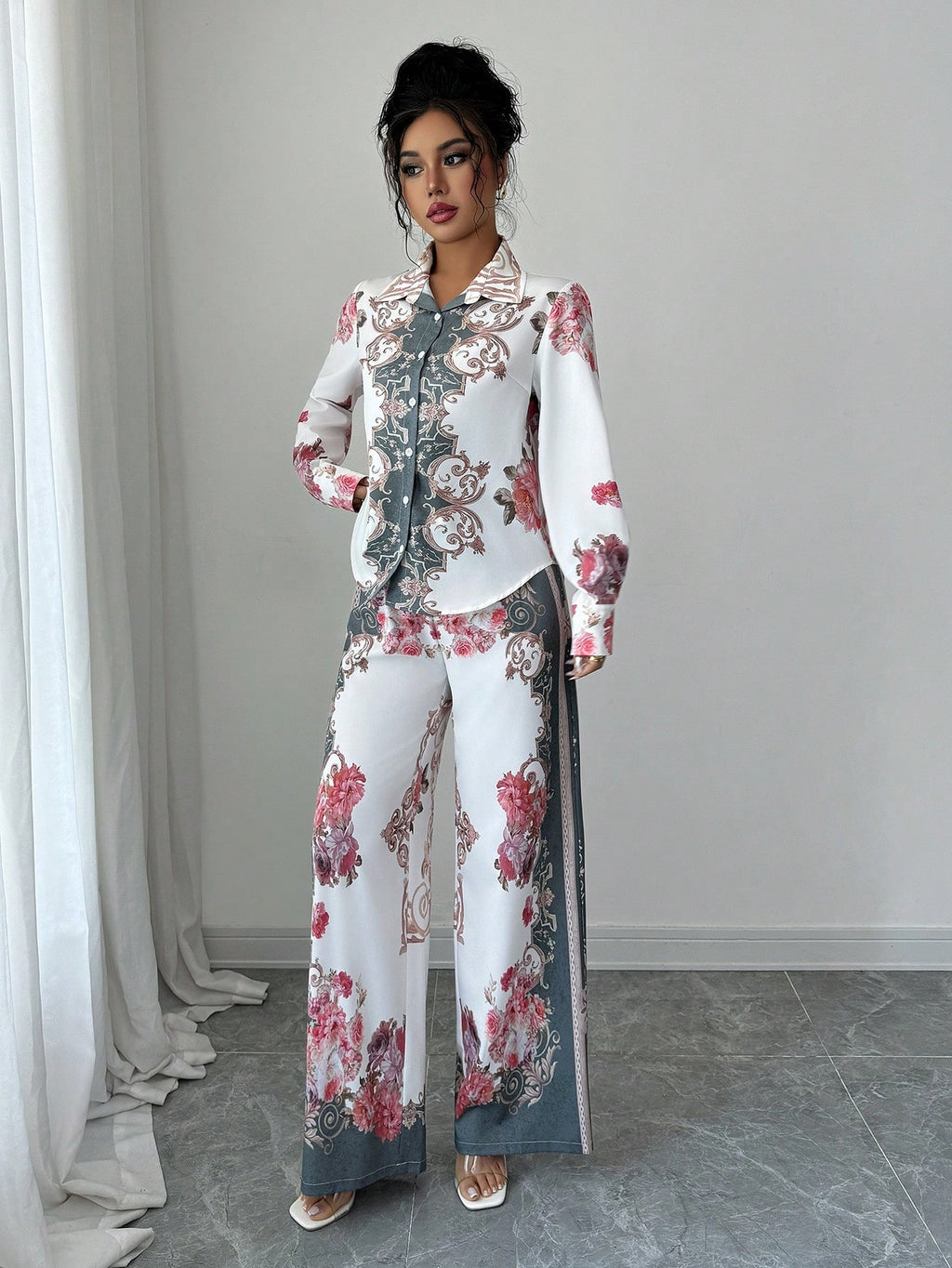 ARENIVA - Fuscia Pink Floral Women's Co-Ord Set