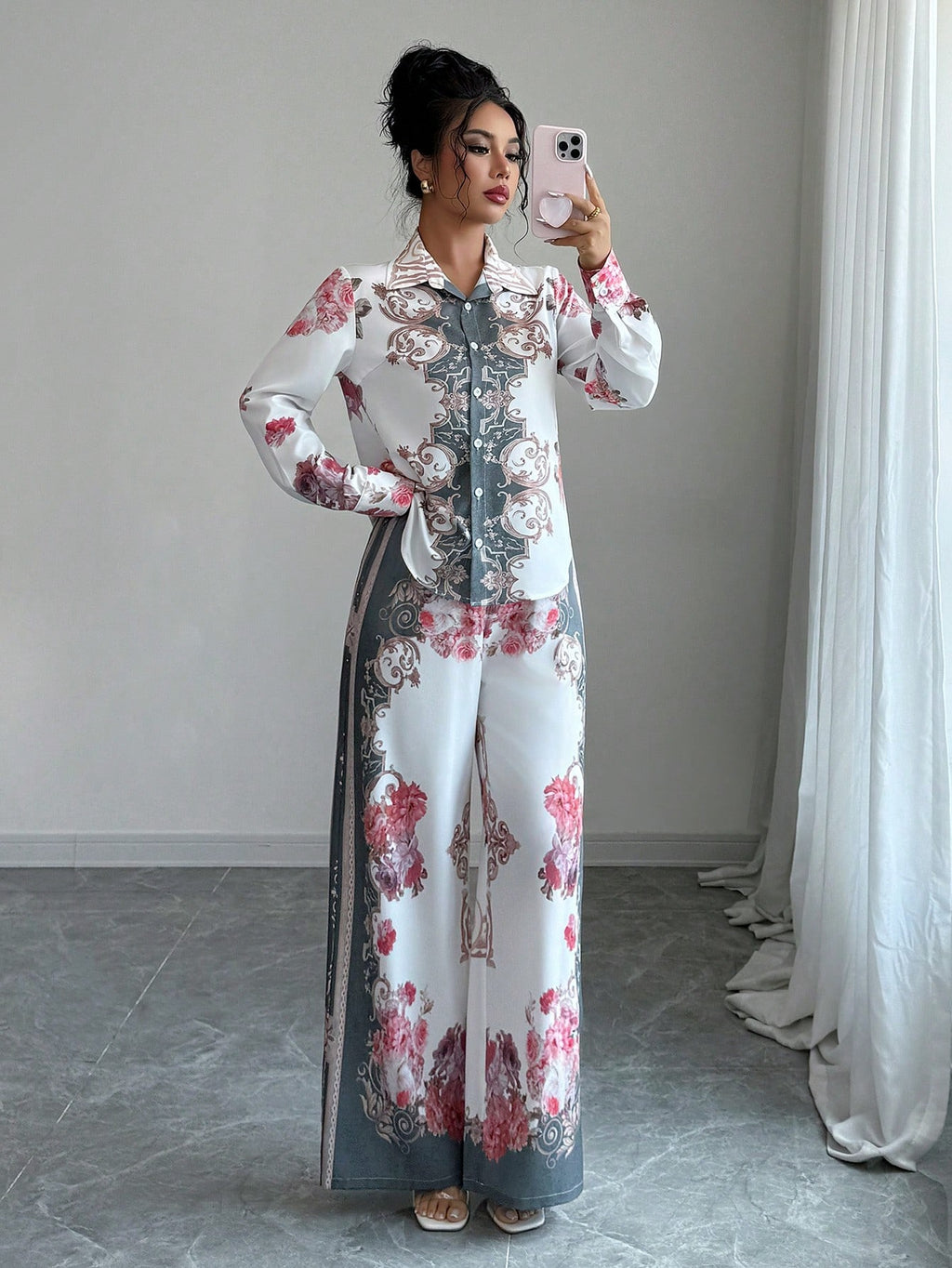 ARENIVA - Fuscia Pink Floral Women's Co-Ord Set