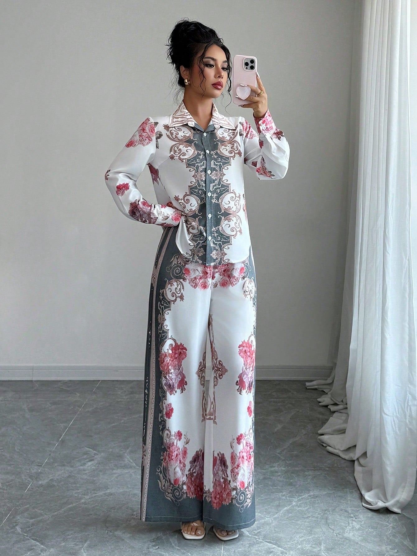 ARENIVA - Fuscia Pink Floral Women's Co-Ord Set