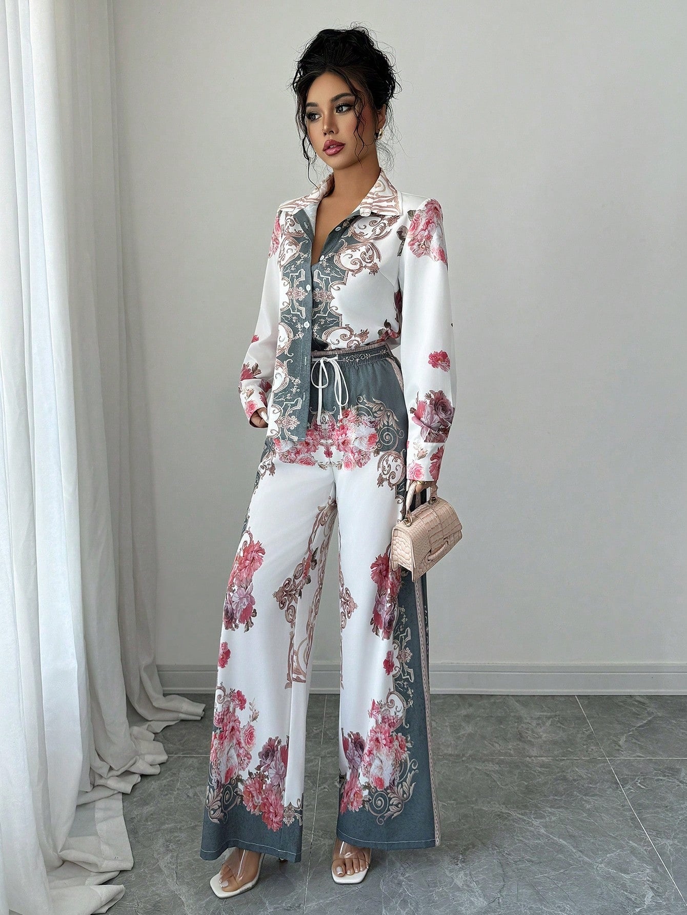 ARENIVA - Fuscia Pink Floral Women's Co-Ord Set