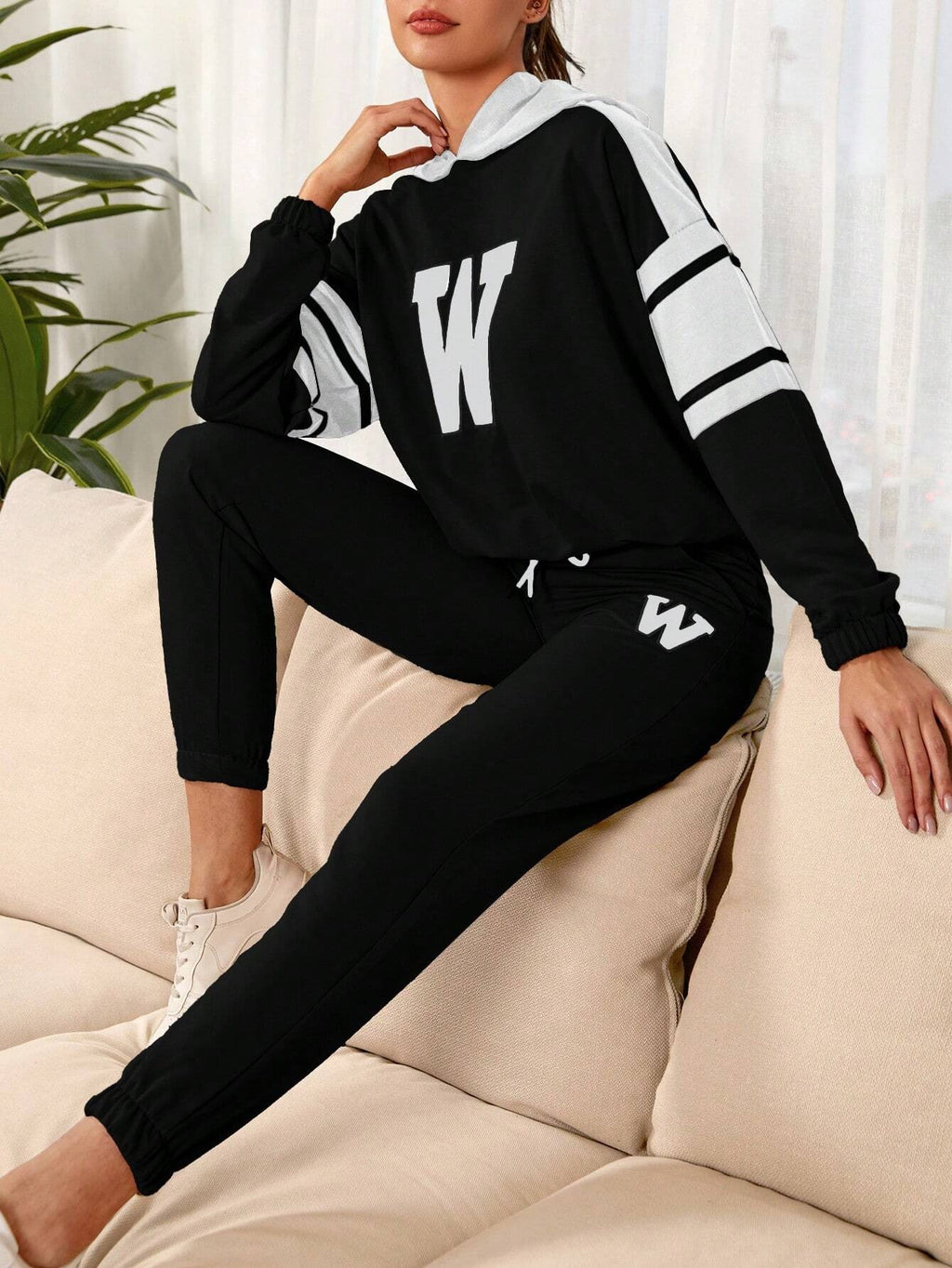 Women’s Deep Black Co-Ord Set with Graphic Print with Hoodie