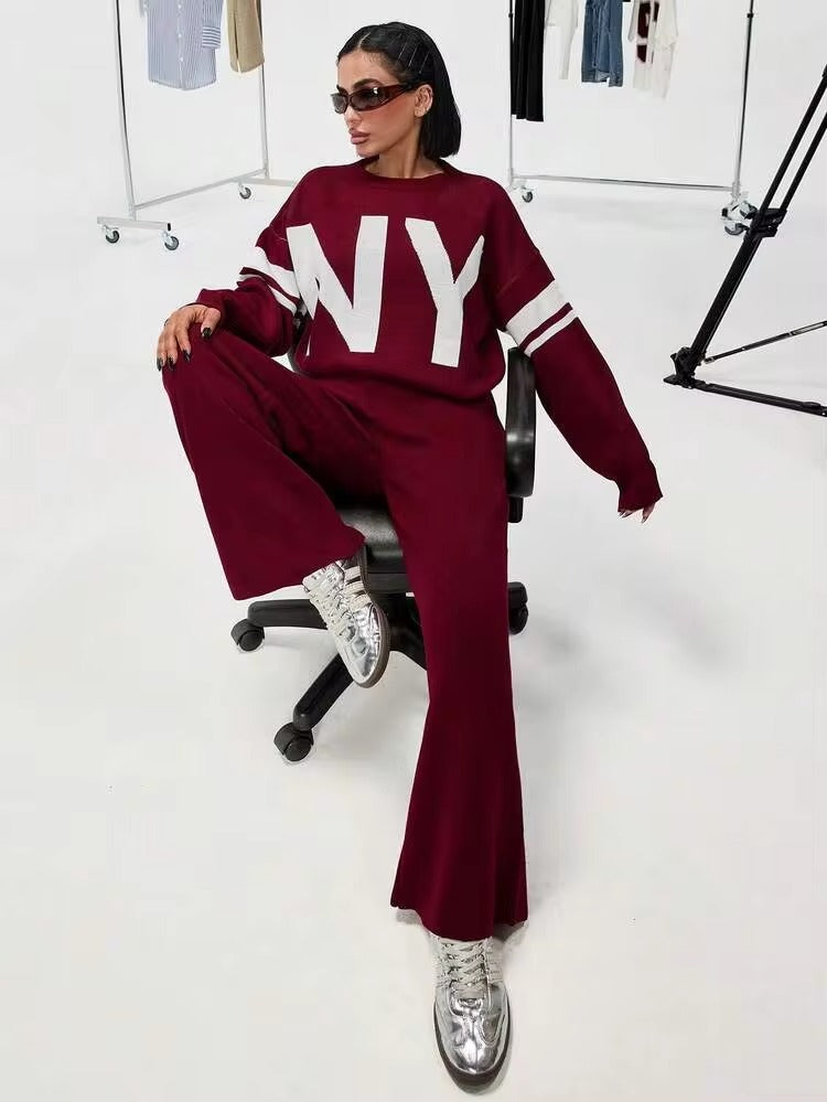 Women’s Burgundy NY Printed Co-ord Set