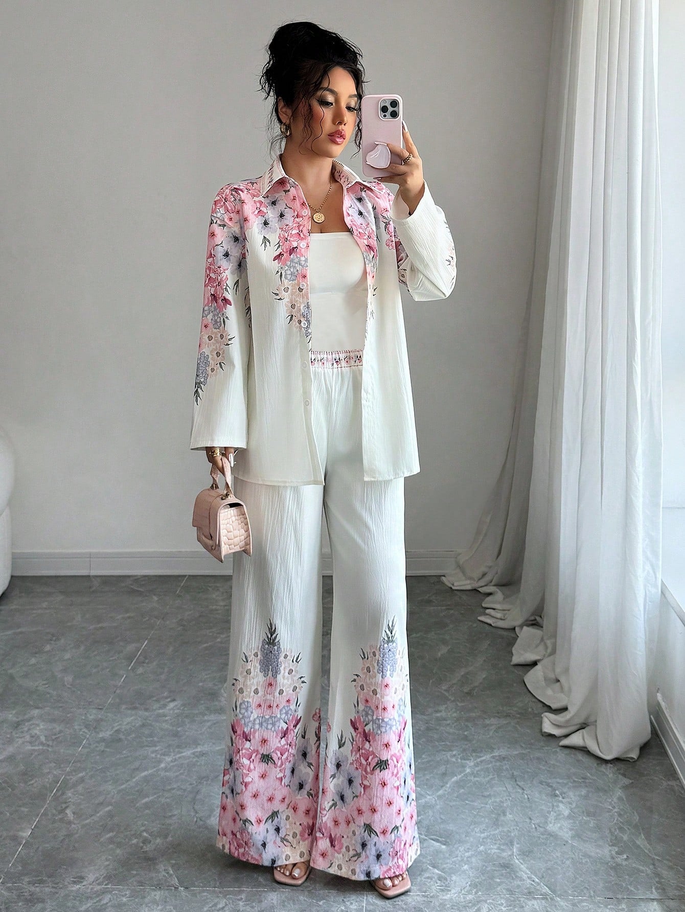ARENIVA - Bubblegum Pink Floral Women's Co-Ord Set