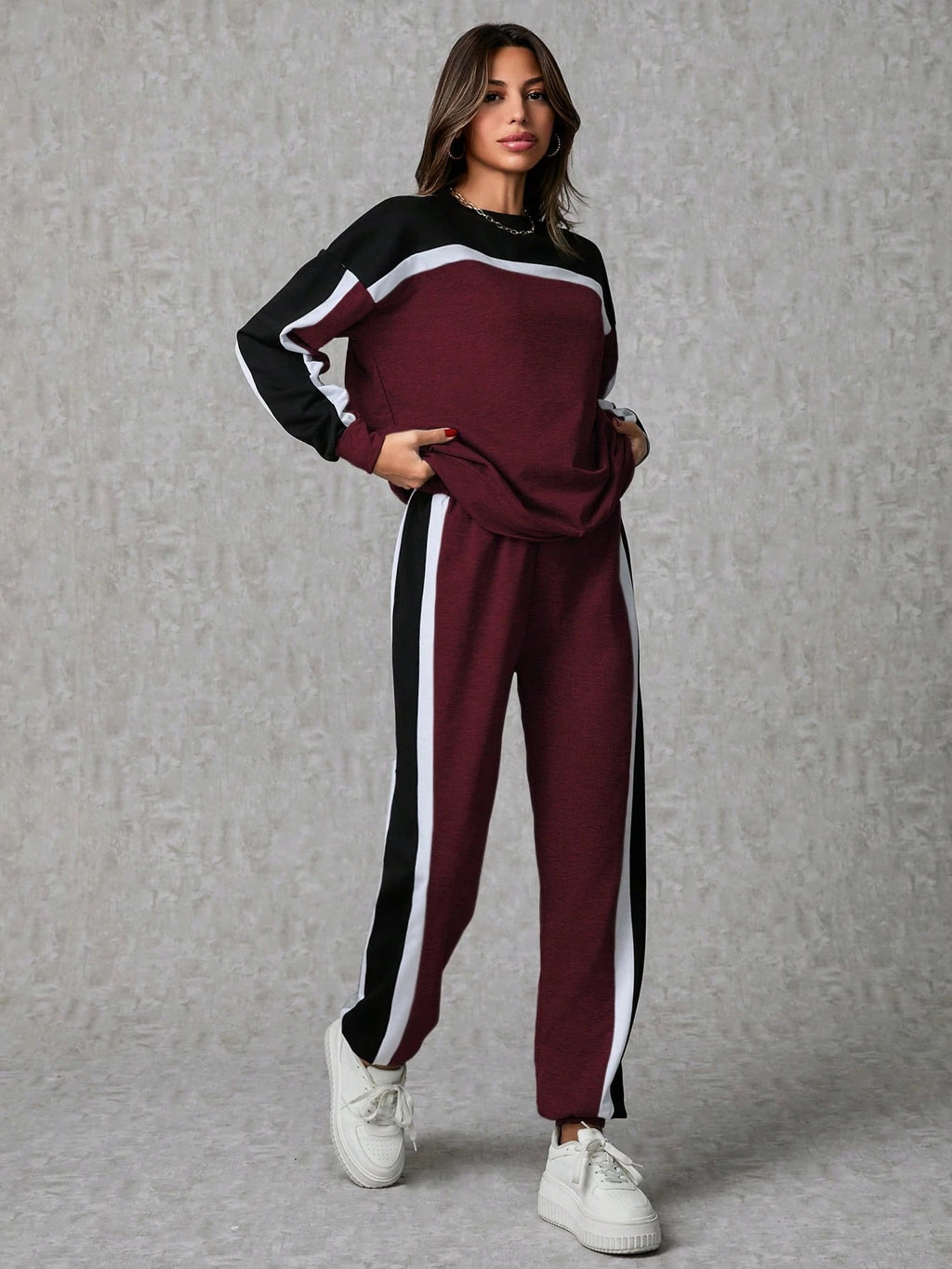 Two-Tone Jogger & Sweatshirt Co-Ord Set for Women