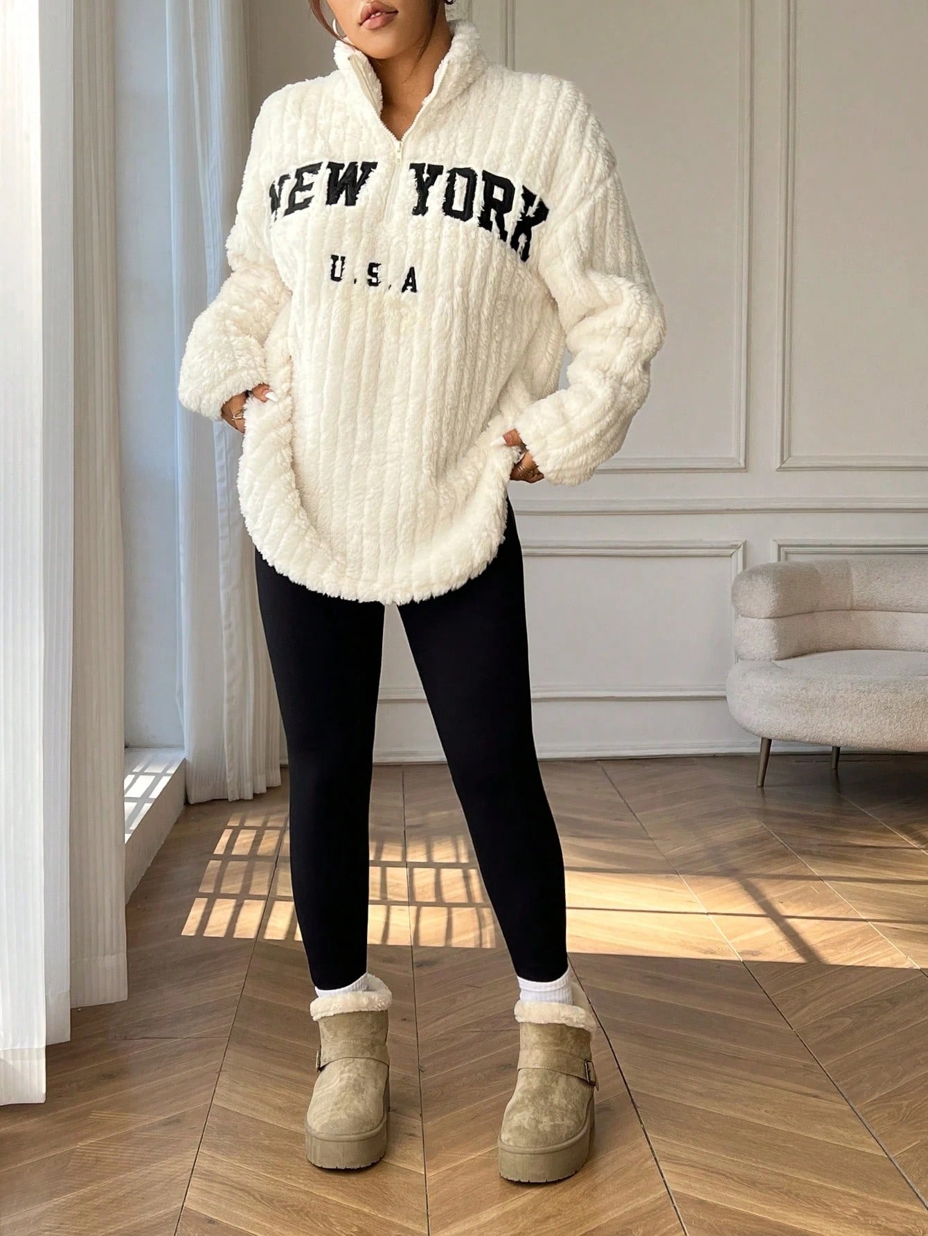Black & White  Colour Women's Co-Ord Set with Fleece