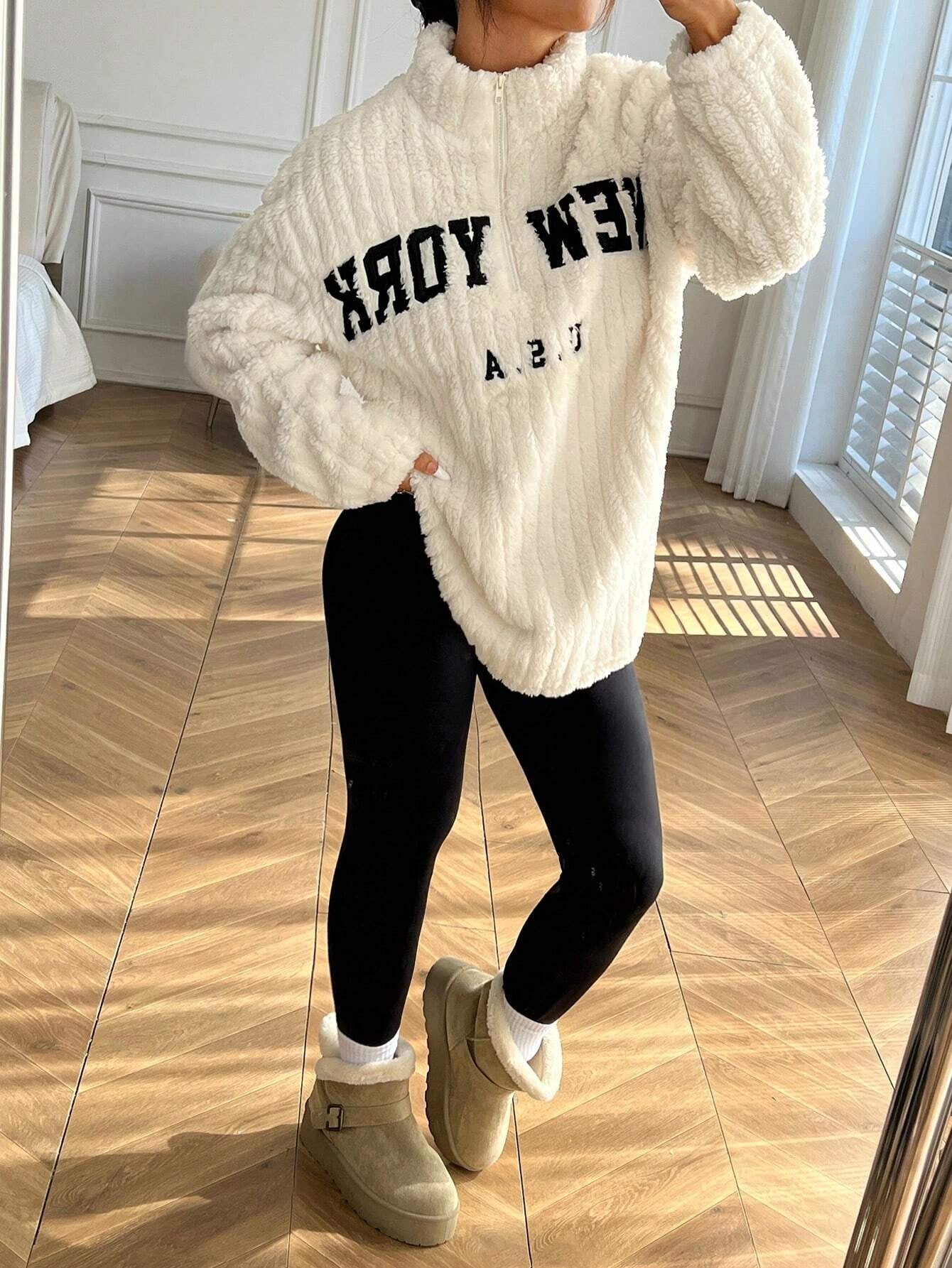 Black & White  Colour Women's Co-Ord Set with Fleece