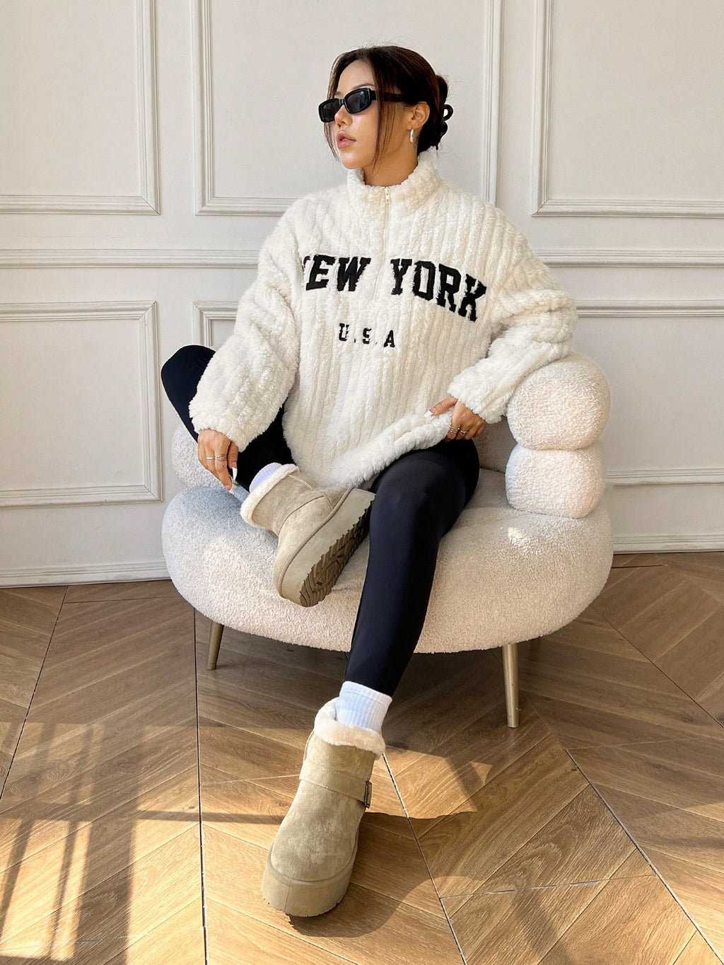 Black & White  Colour Women's Co-Ord Set with Fleece