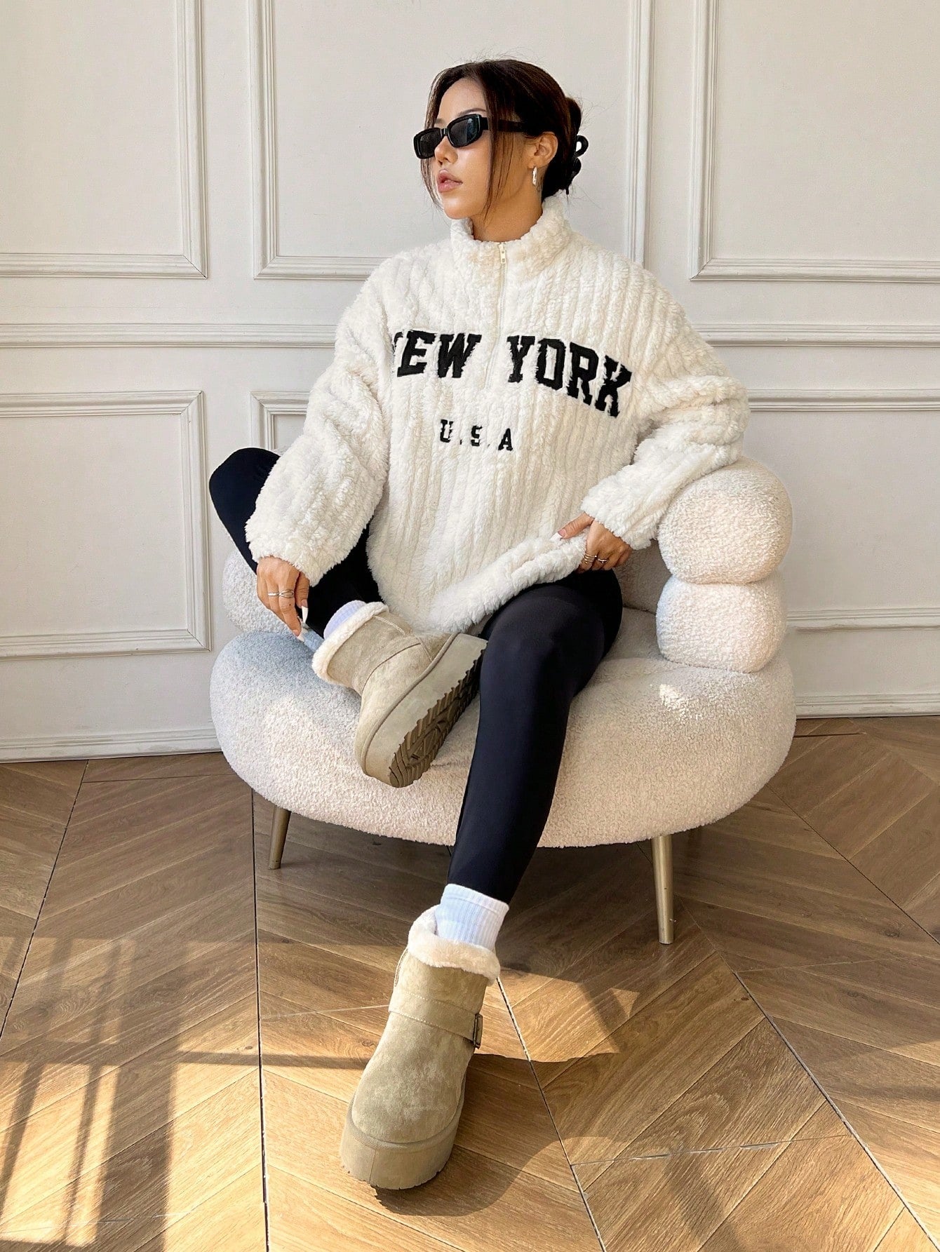 Black & White  Colour Women's Co-Ord Set with Fleece