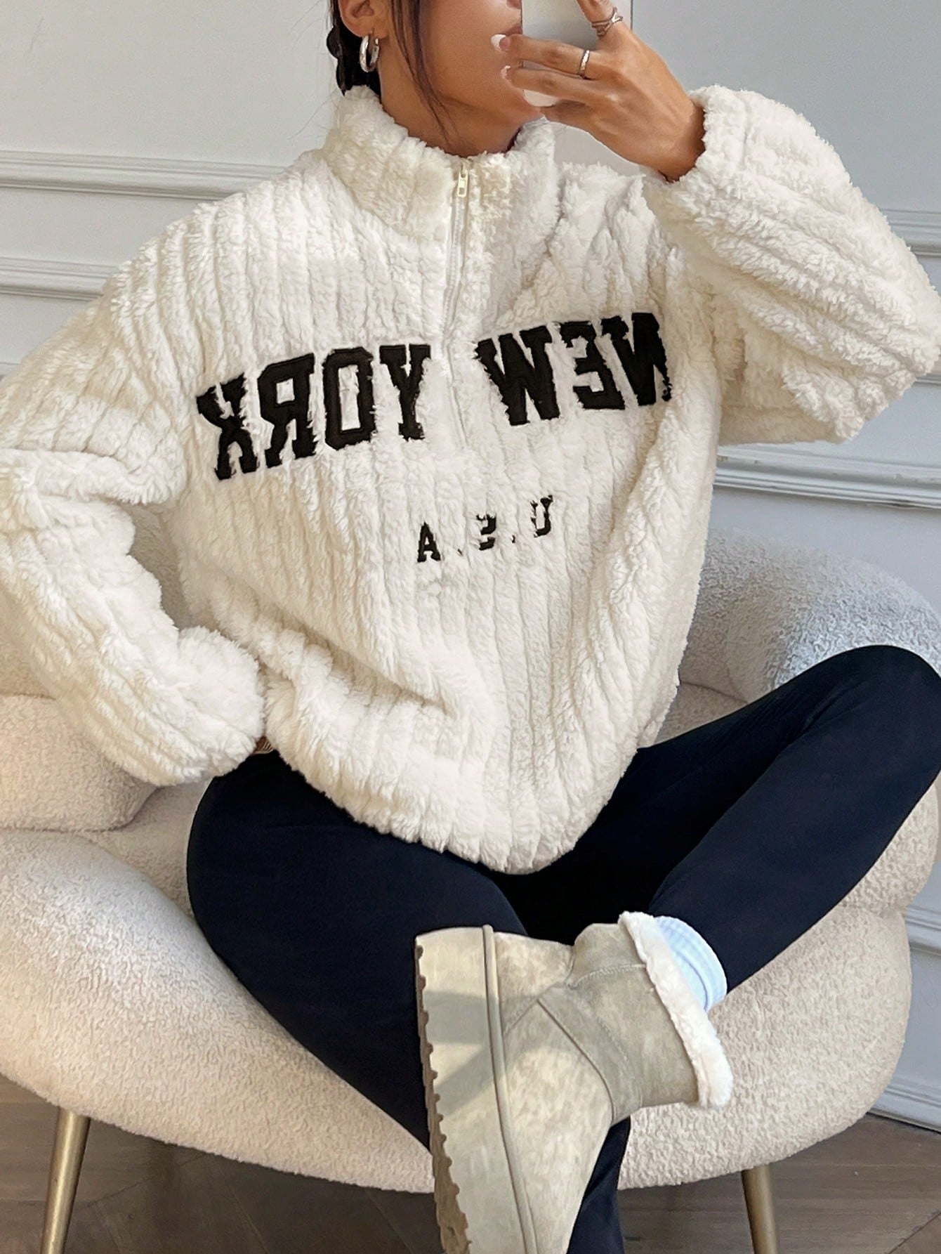 Black & White  Colour Women's Co-Ord Set with Fleece