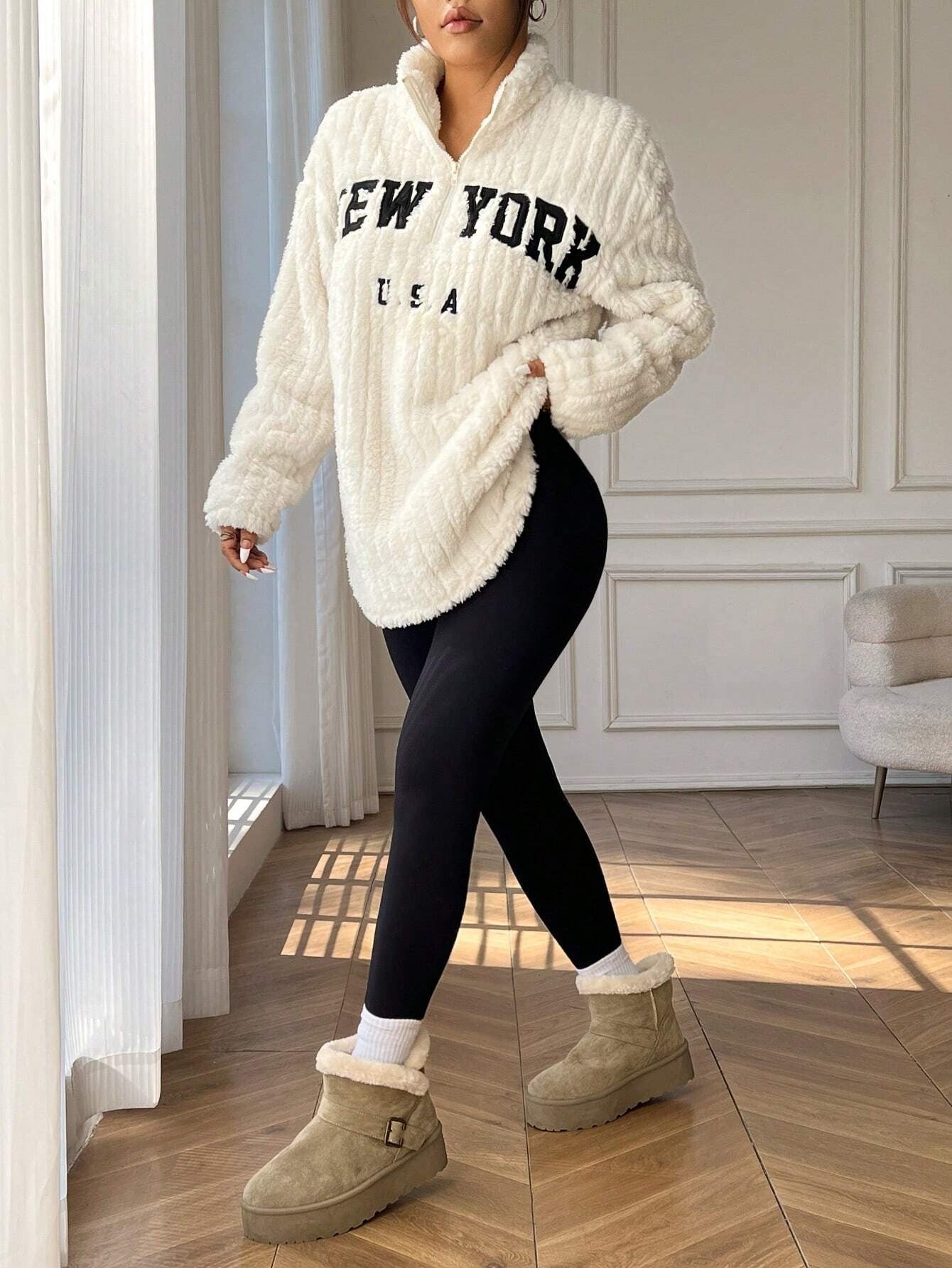 Black & White  Colour Women's Co-Ord Set with Fleece