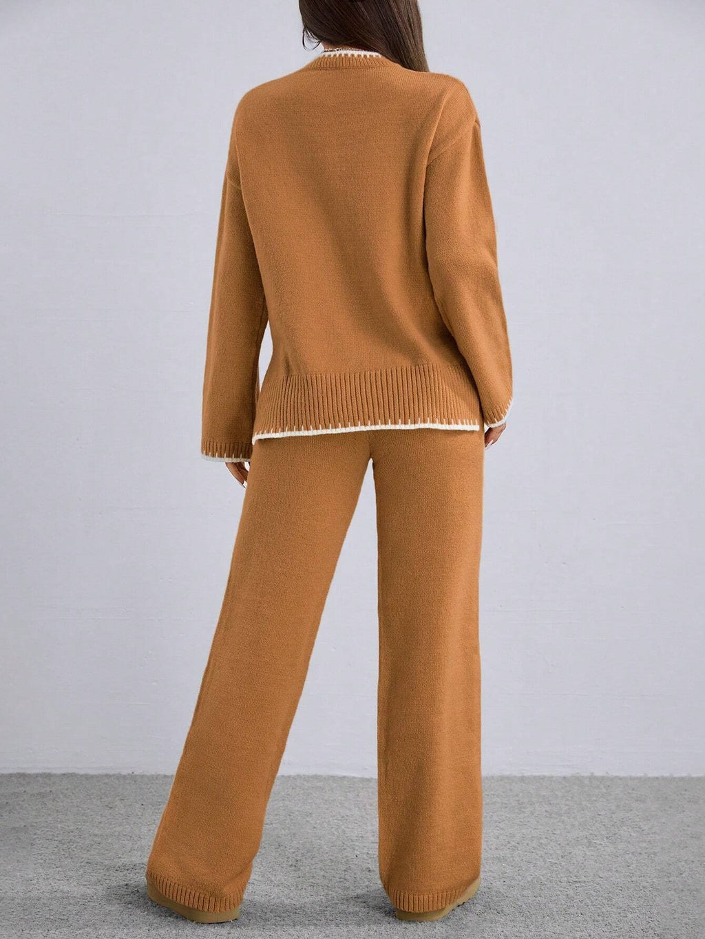 Women’s Knitted Loungewear Co-Ord Set – Camel Brown