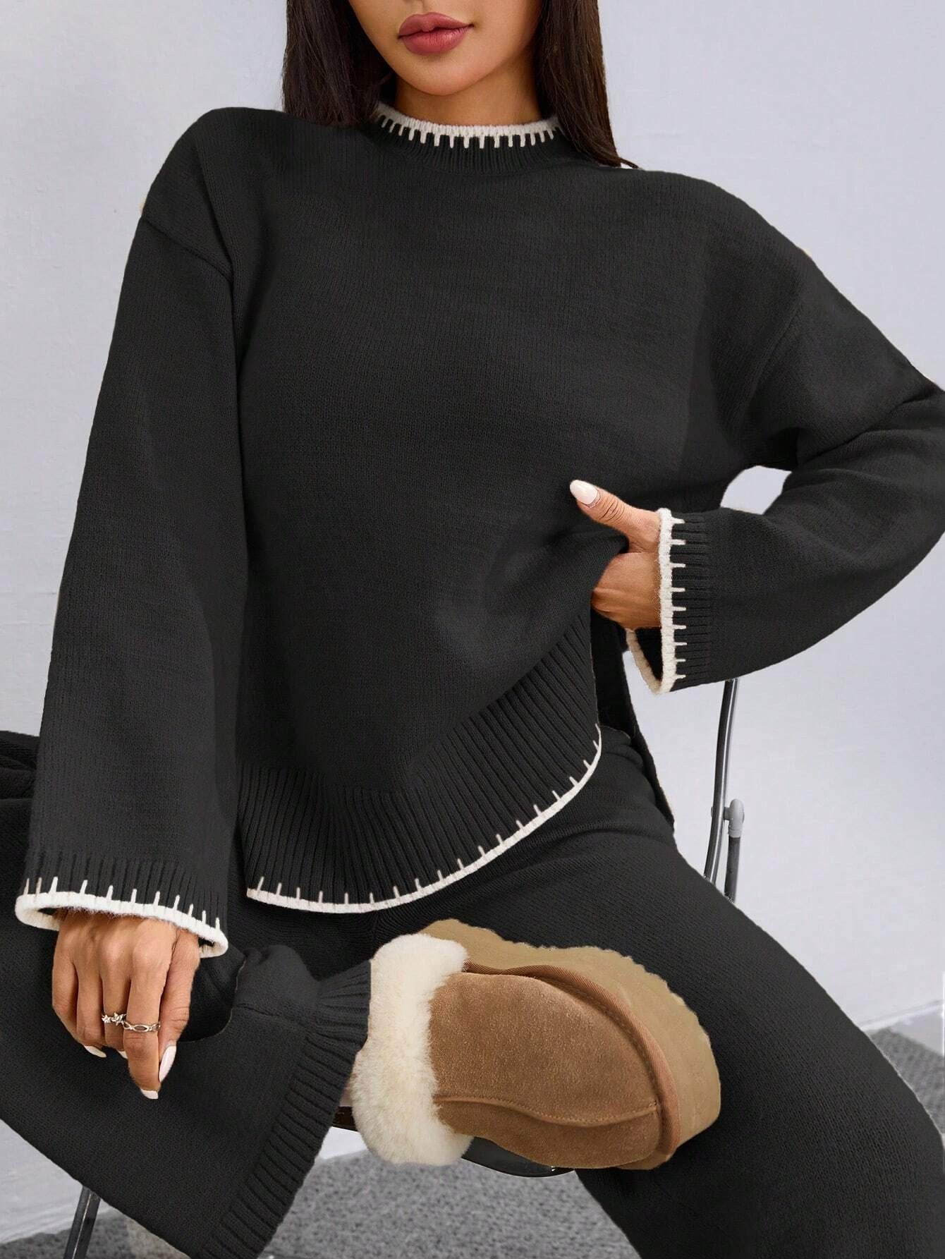 Casual Knit Sweater & Pants Co-Ord Set for Women