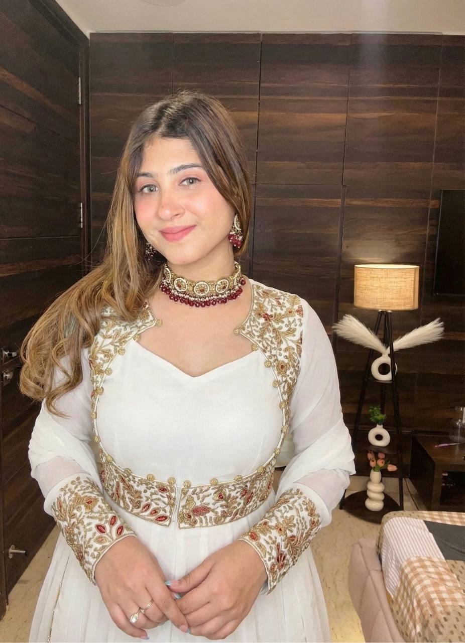 Designer Faux Georgette Maxi Anarkali Suit with Embroidered Koti, Pant & Dupatta – Festive Collection