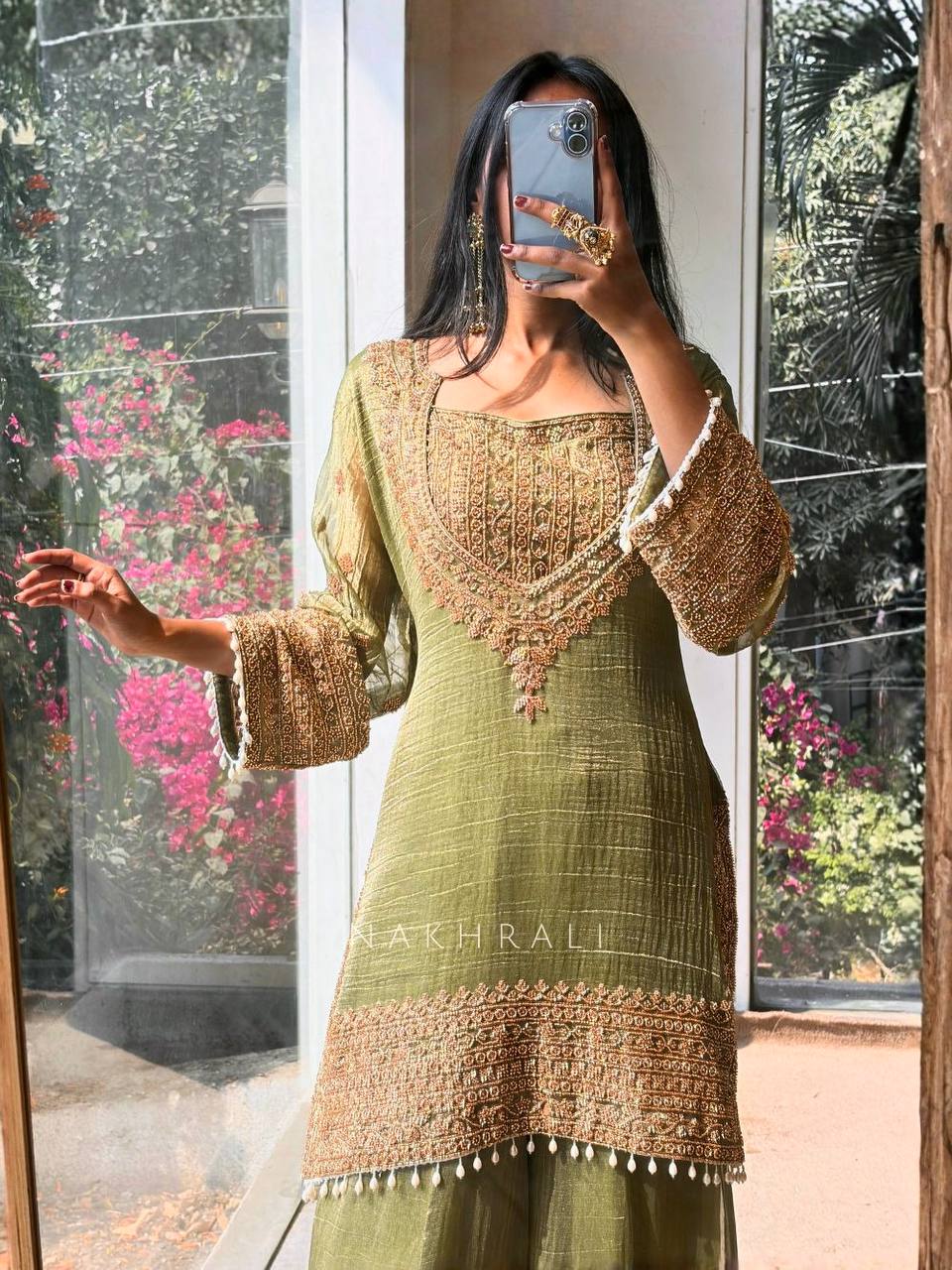 Luxury Women’s Crunchy Silk Kurta Sharara Set with Dupatta – Festive Embroidered Collection