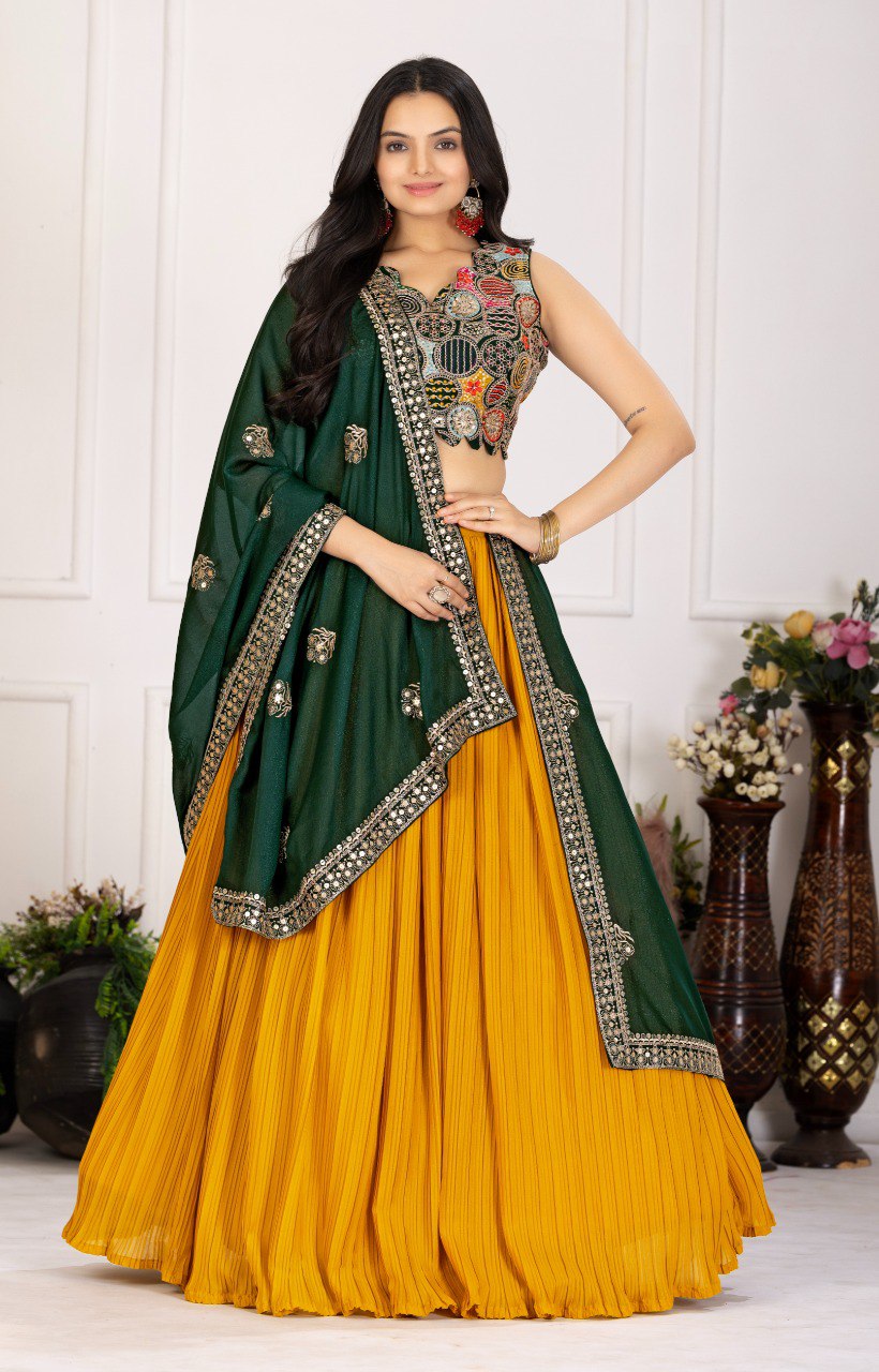 Elegant Star Fox Georgette Embroidered Lehenga Set with Blouse & Dupatta – Festive Wedding Collection
