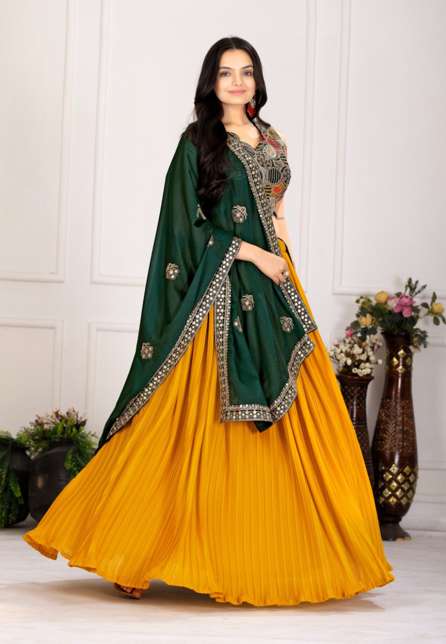 Elegant Star Fox Georgette Embroidered Lehenga Set with Blouse & Dupatta – Festive Wedding Collection