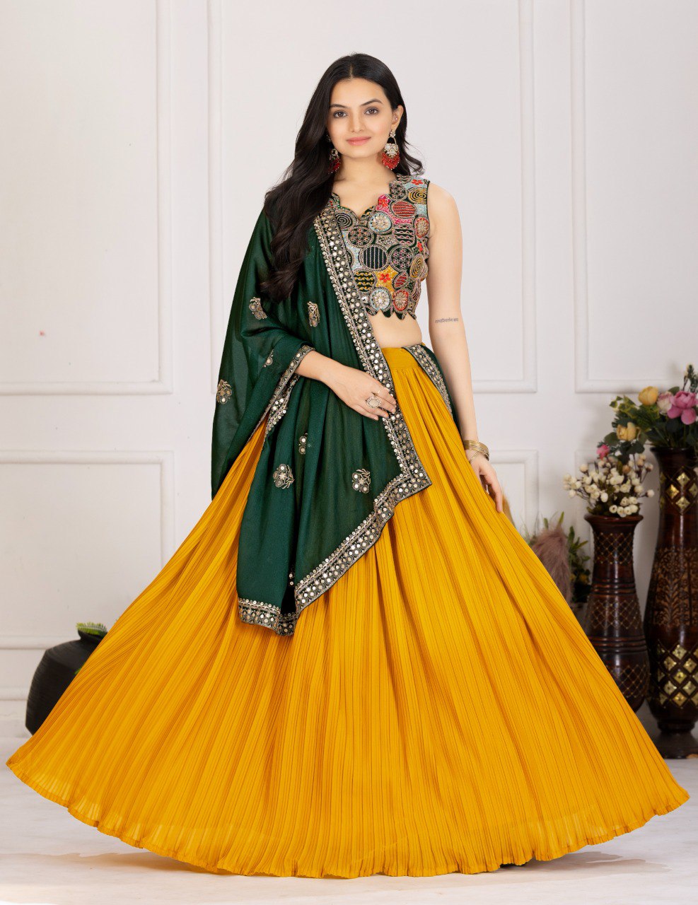 Elegant Star Fox Georgette Embroidered Lehenga Set with Blouse & Dupatta – Festive Wedding Collection