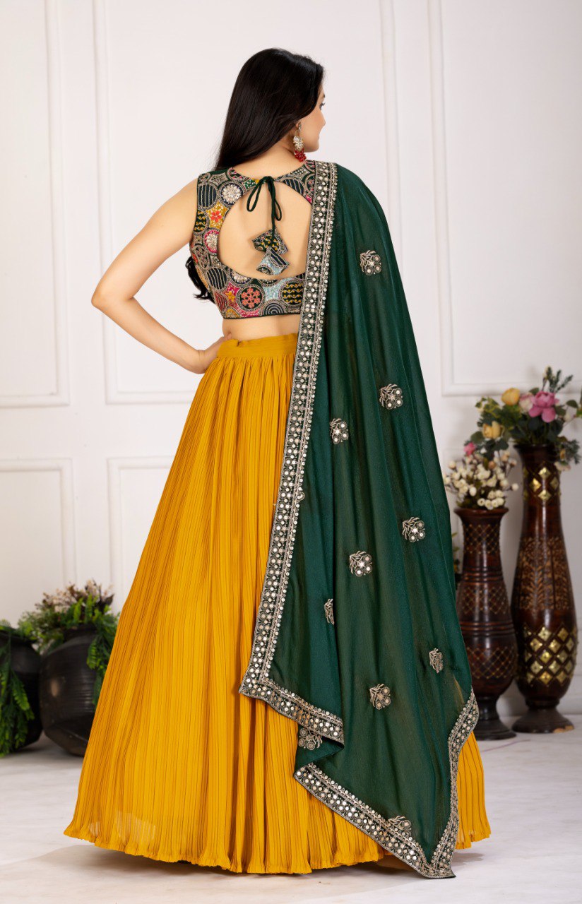 Elegant Star Fox Georgette Embroidered Lehenga Set with Blouse & Dupatta – Festive Wedding Collection